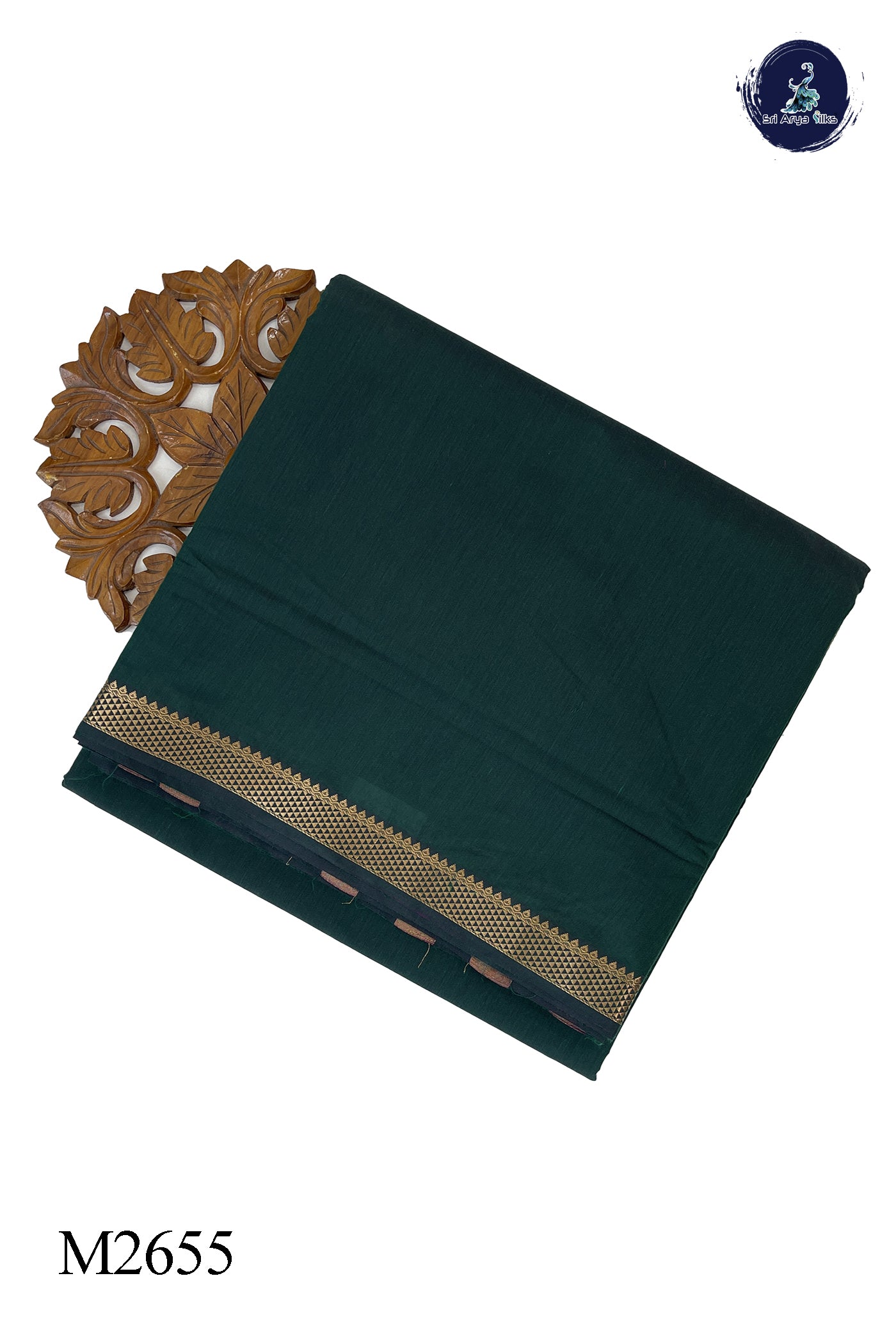 Bottle Green Madisar Semi Silk Cotton Saree With Plain Pattern