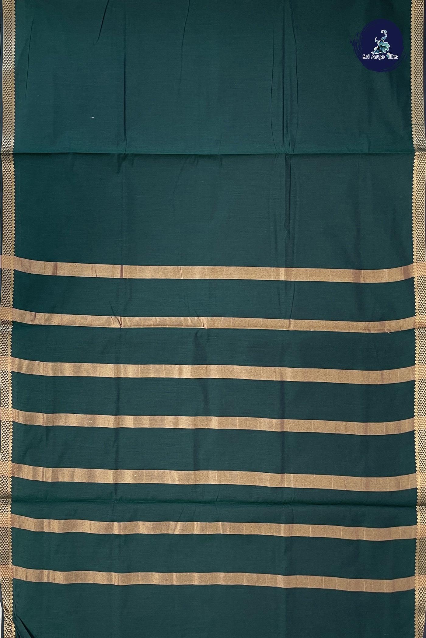 Bottle Green Madisar Semi Silk Cotton Saree With Plain Pattern