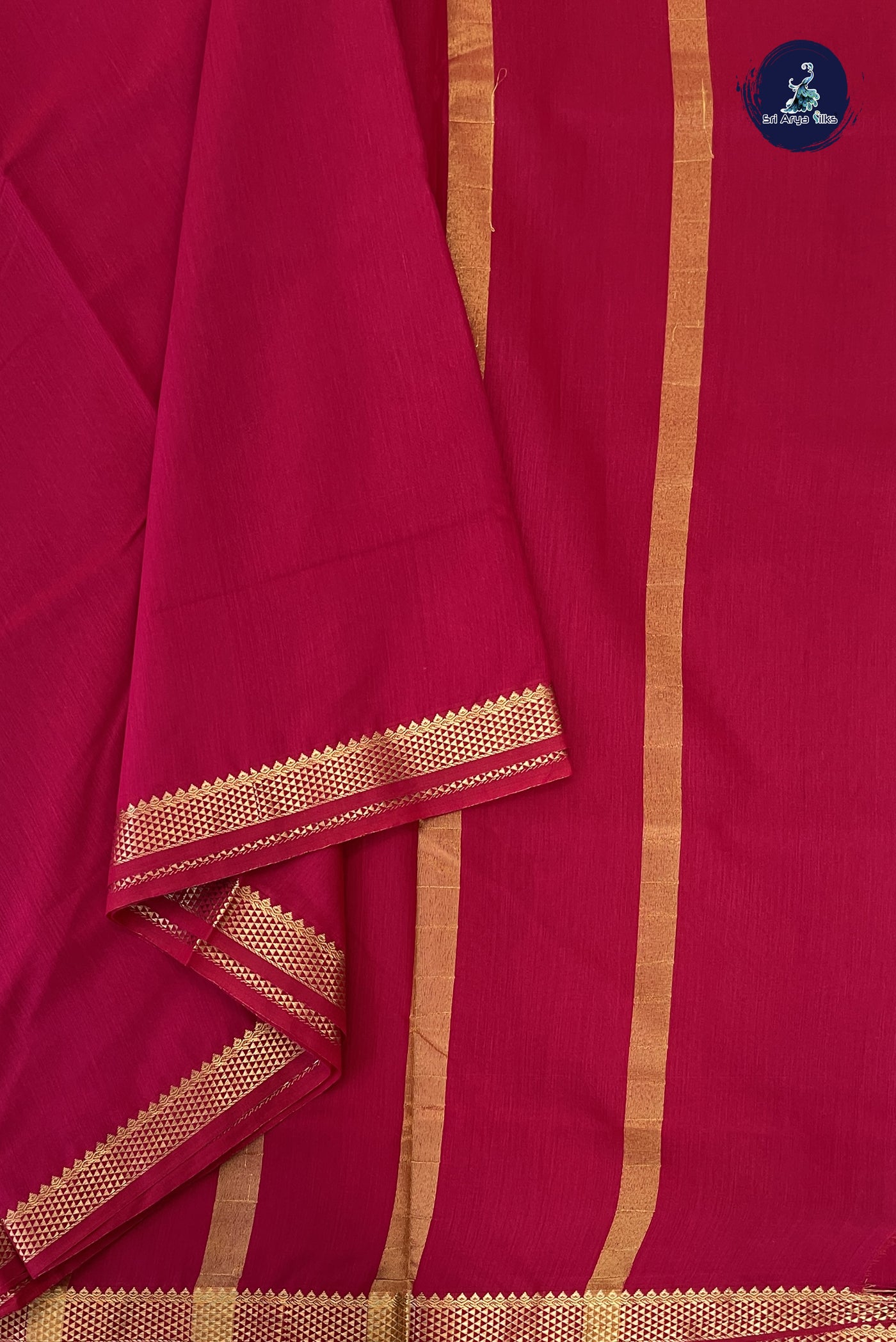 Reddish Pink Madisar Semi Silk Cotton Saree With Plain Pattern