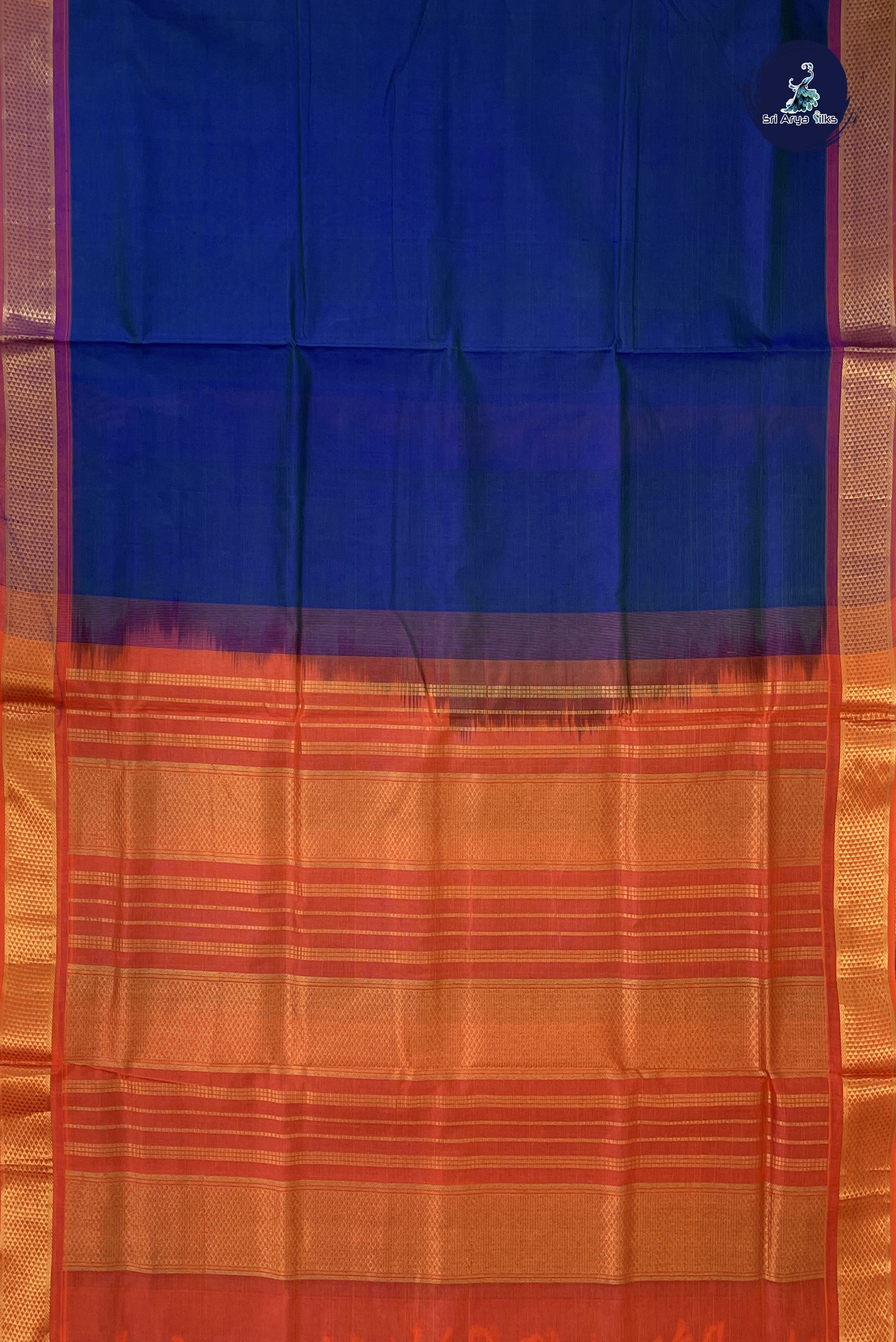 Dual Tone Blue 10 Yards Silk Cotton Saree With Plain Pattern