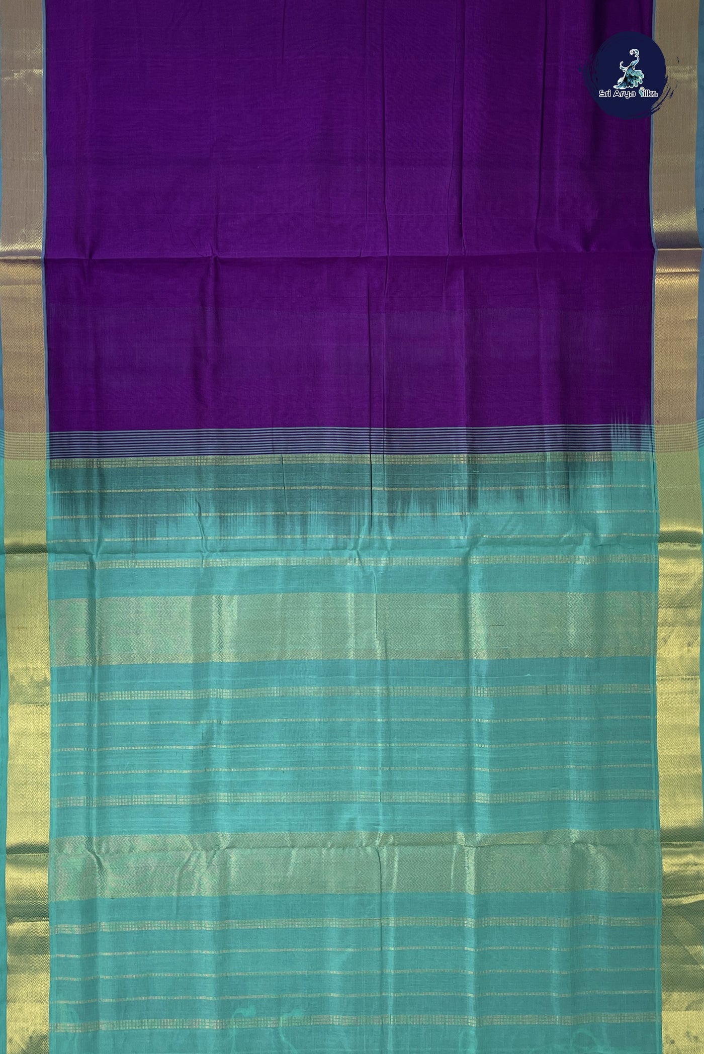 Purple 10 Yards Silk Cotton Saree With Plain Pattern