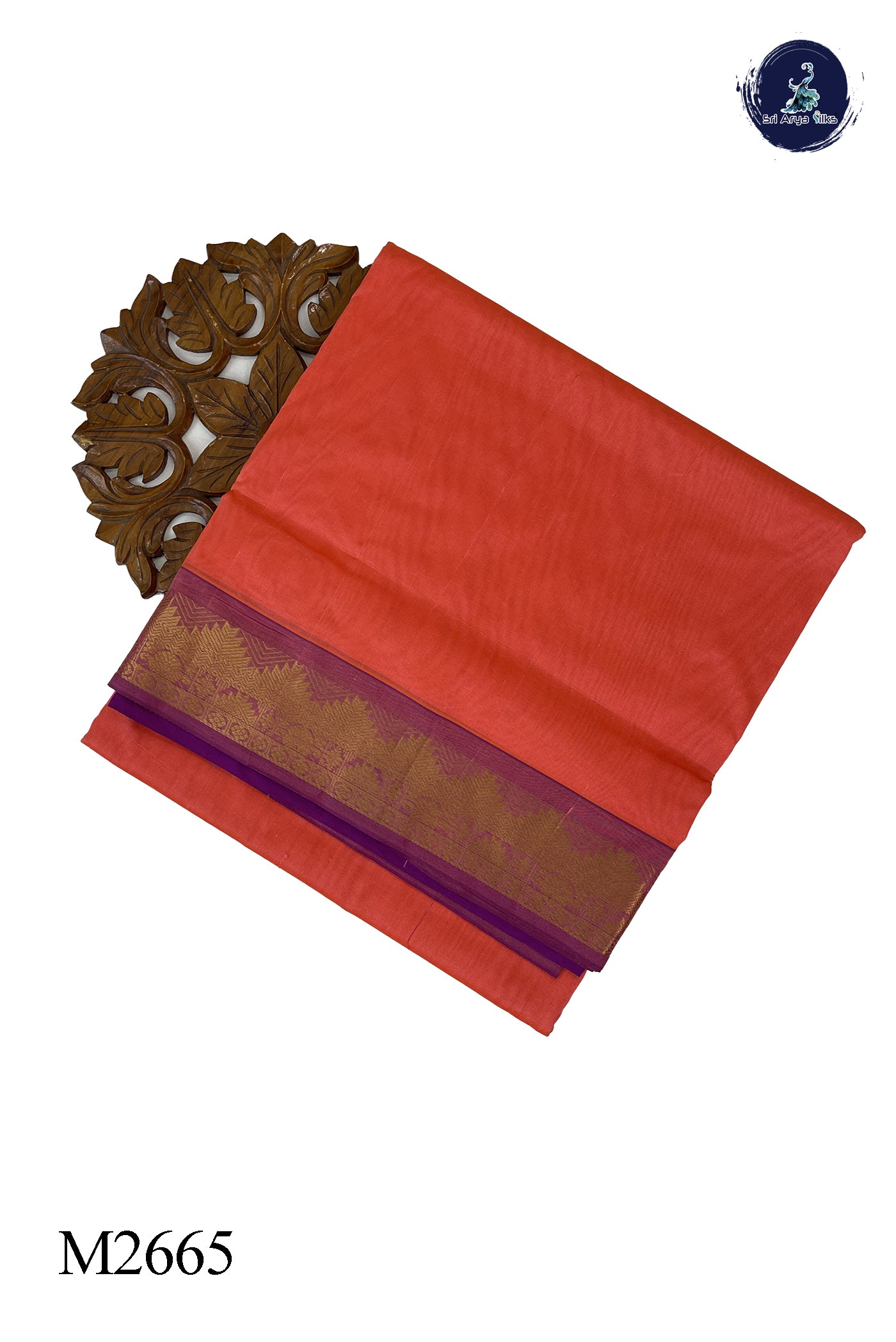 Light Orange 10 Yards Silk Cotton Saree With Plain Pattern