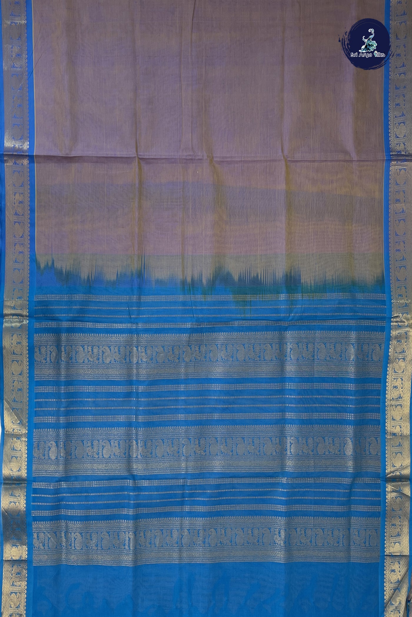 Dual Tone Blue 10 Yards Silk Cotton Saree With Plain Pattern