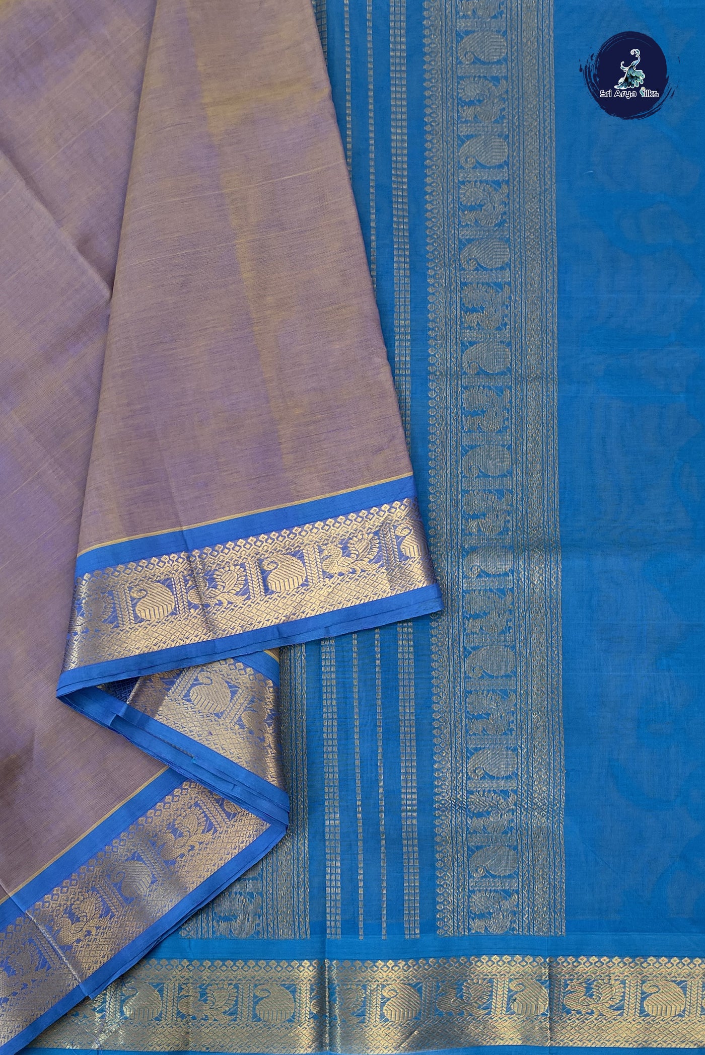 Dual Tone Blue 10 Yards Silk Cotton Saree With Plain Pattern