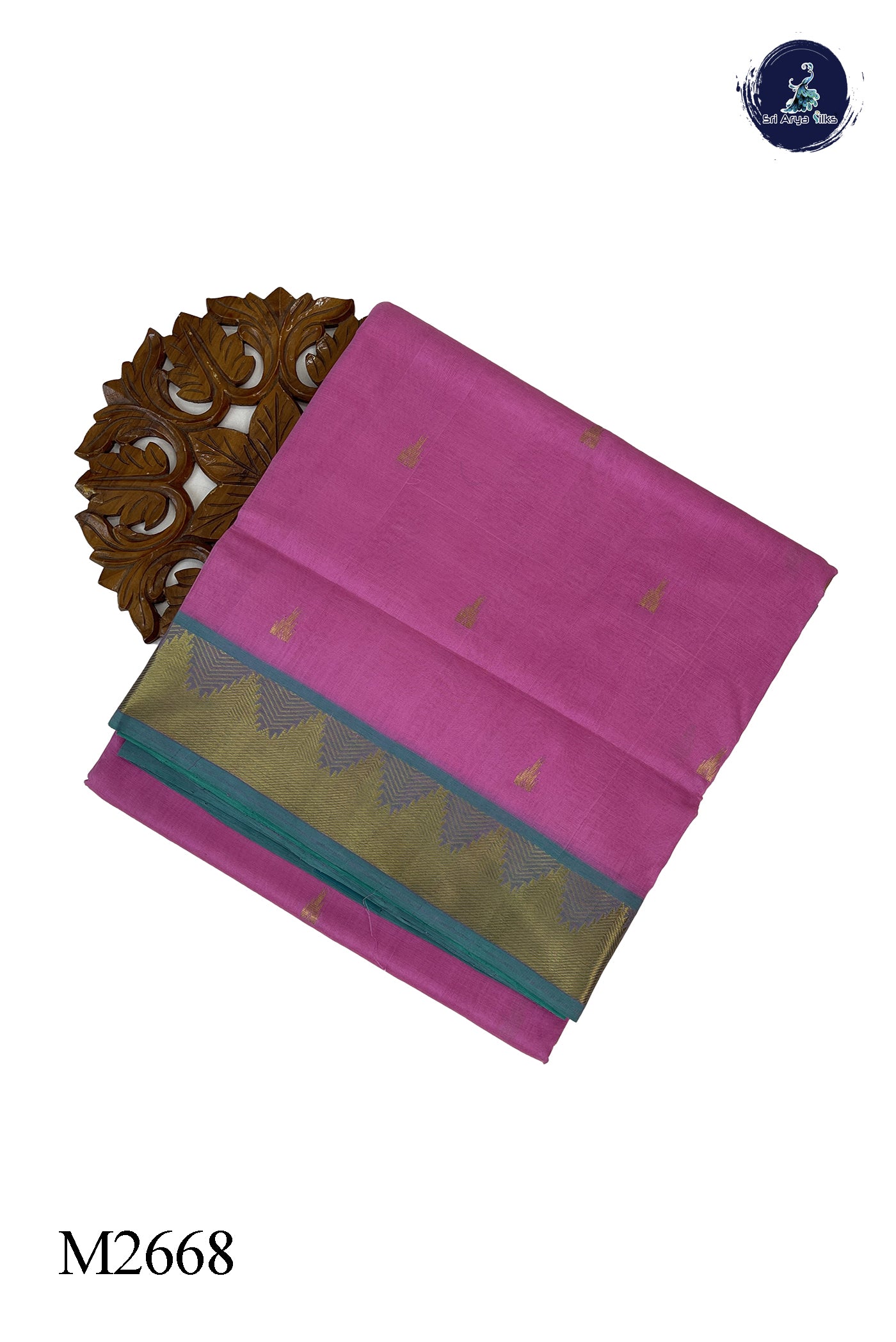 Light Pink 10 Yards Silk Cotton Saree With Zari Buttas Pattern