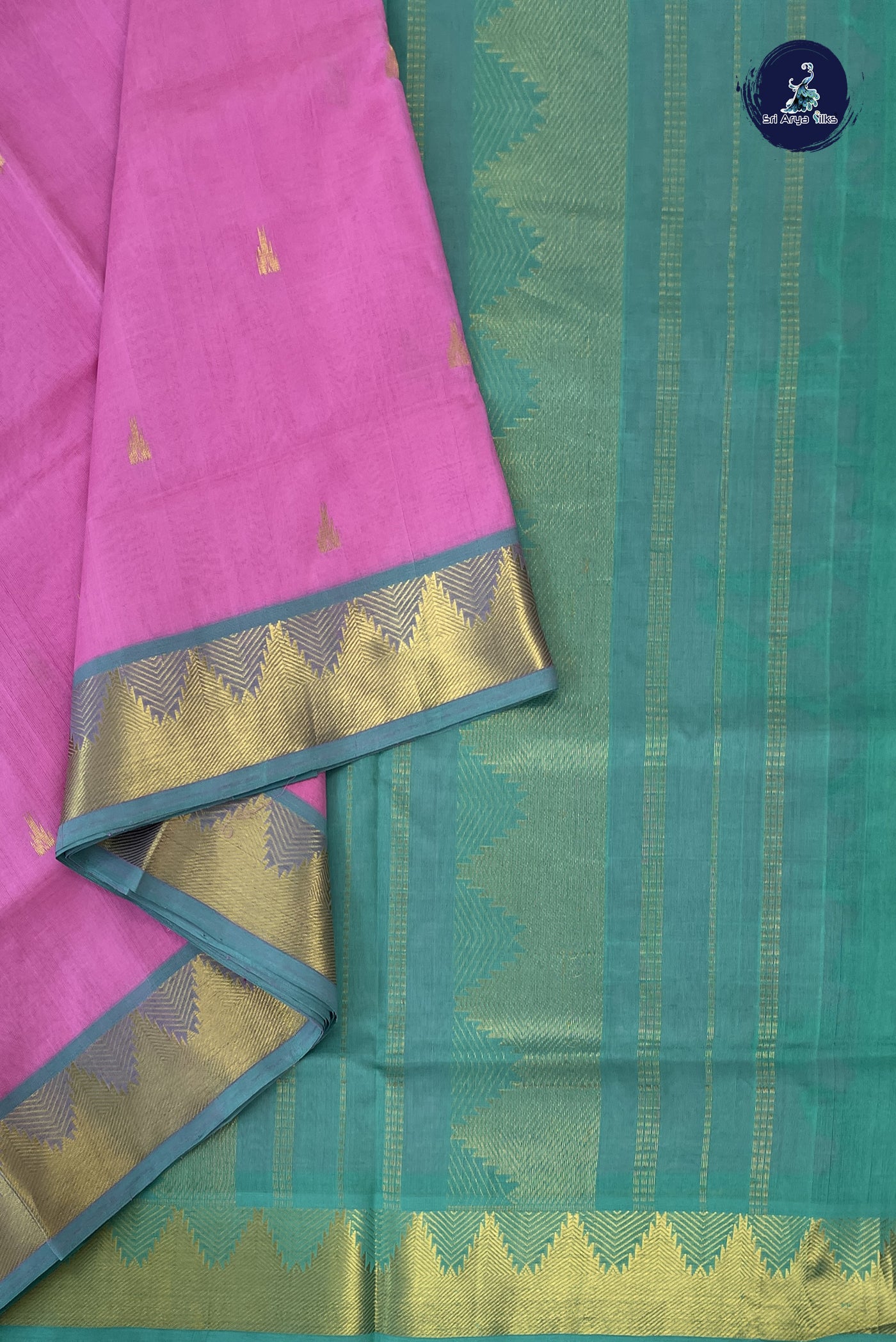 Light Pink 10 Yards Silk Cotton Saree With Zari Buttas Pattern