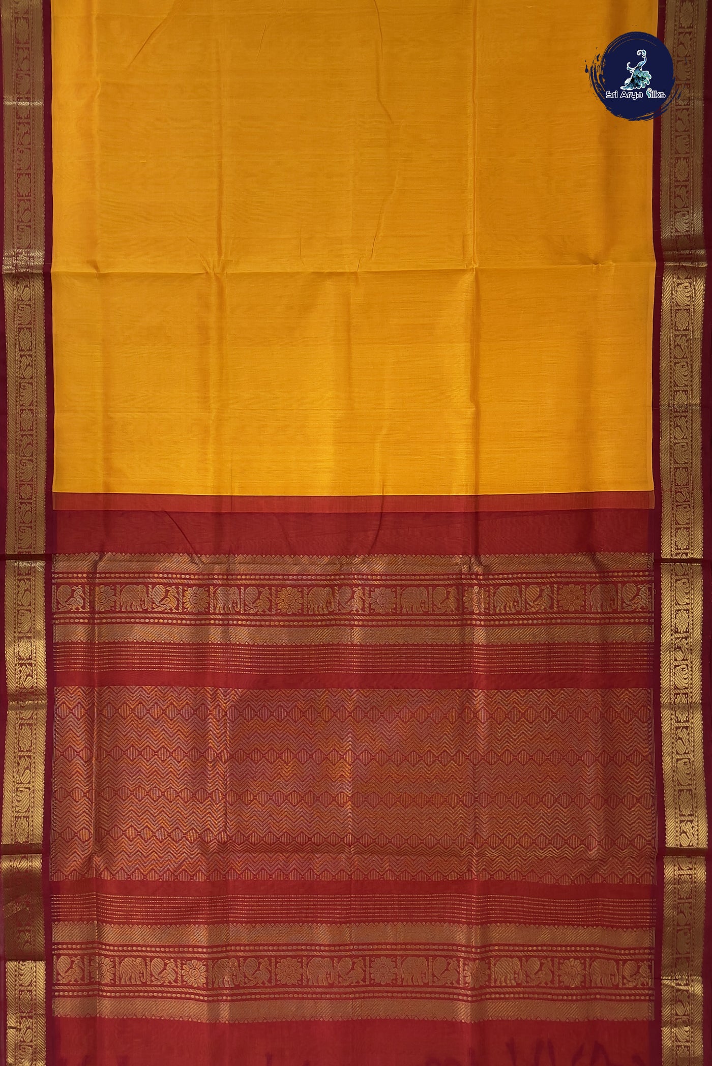 Mango Yellow Korvai Silk Cotton Saree With Plain Pattern