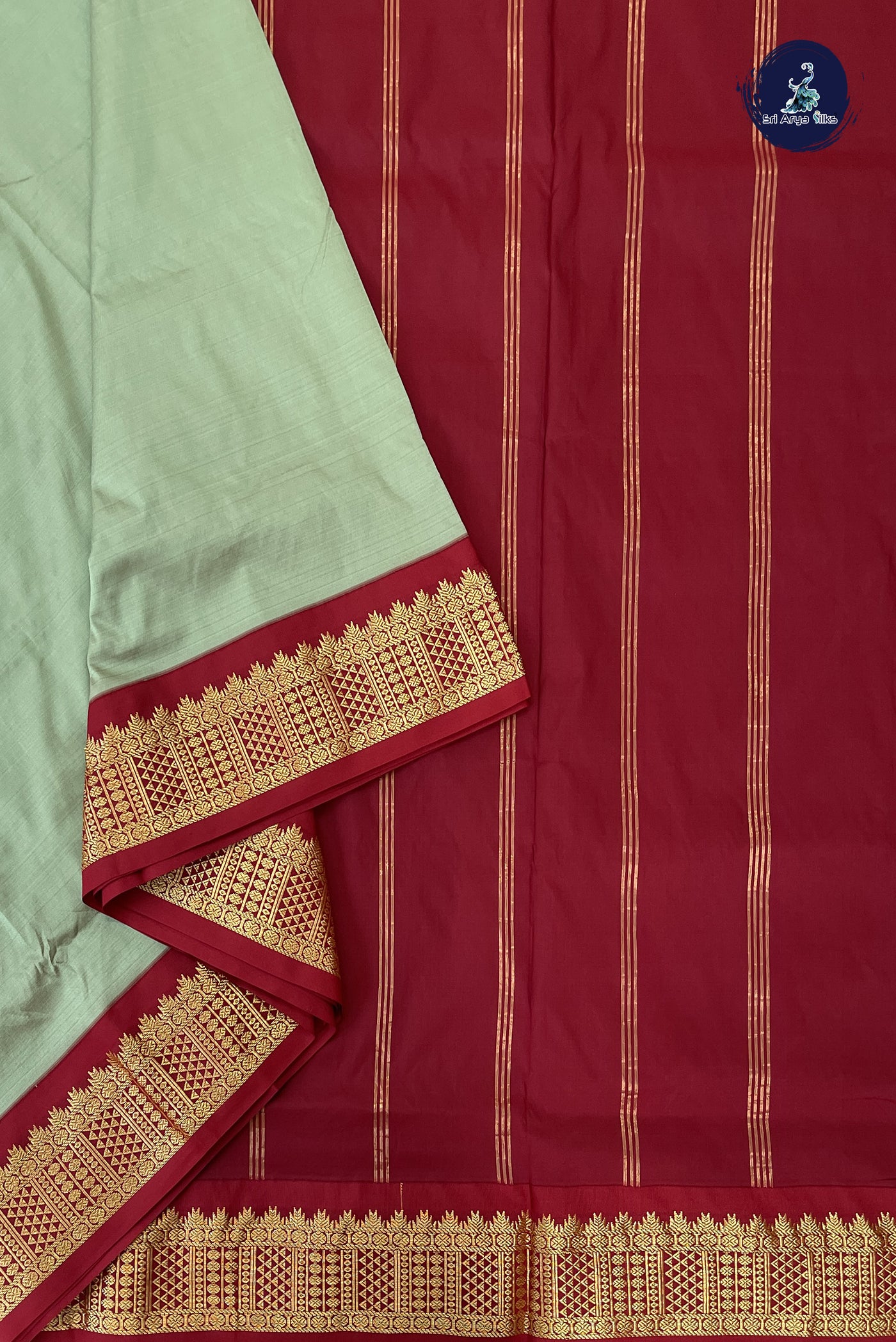 Pastel Green Madisar Semi Silk Saree With Plain Pattern