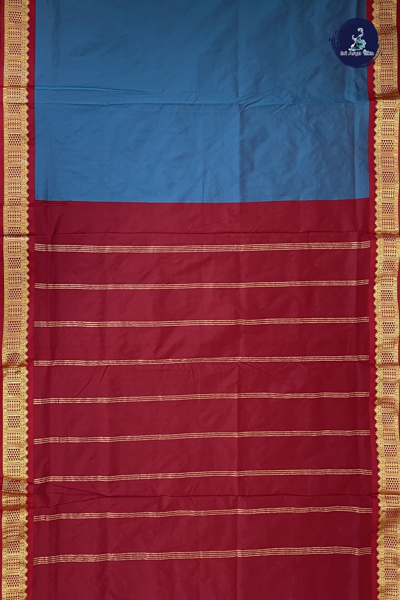 Dual Tone Blue Madisar Semi Silk Saree With Plain Pattern