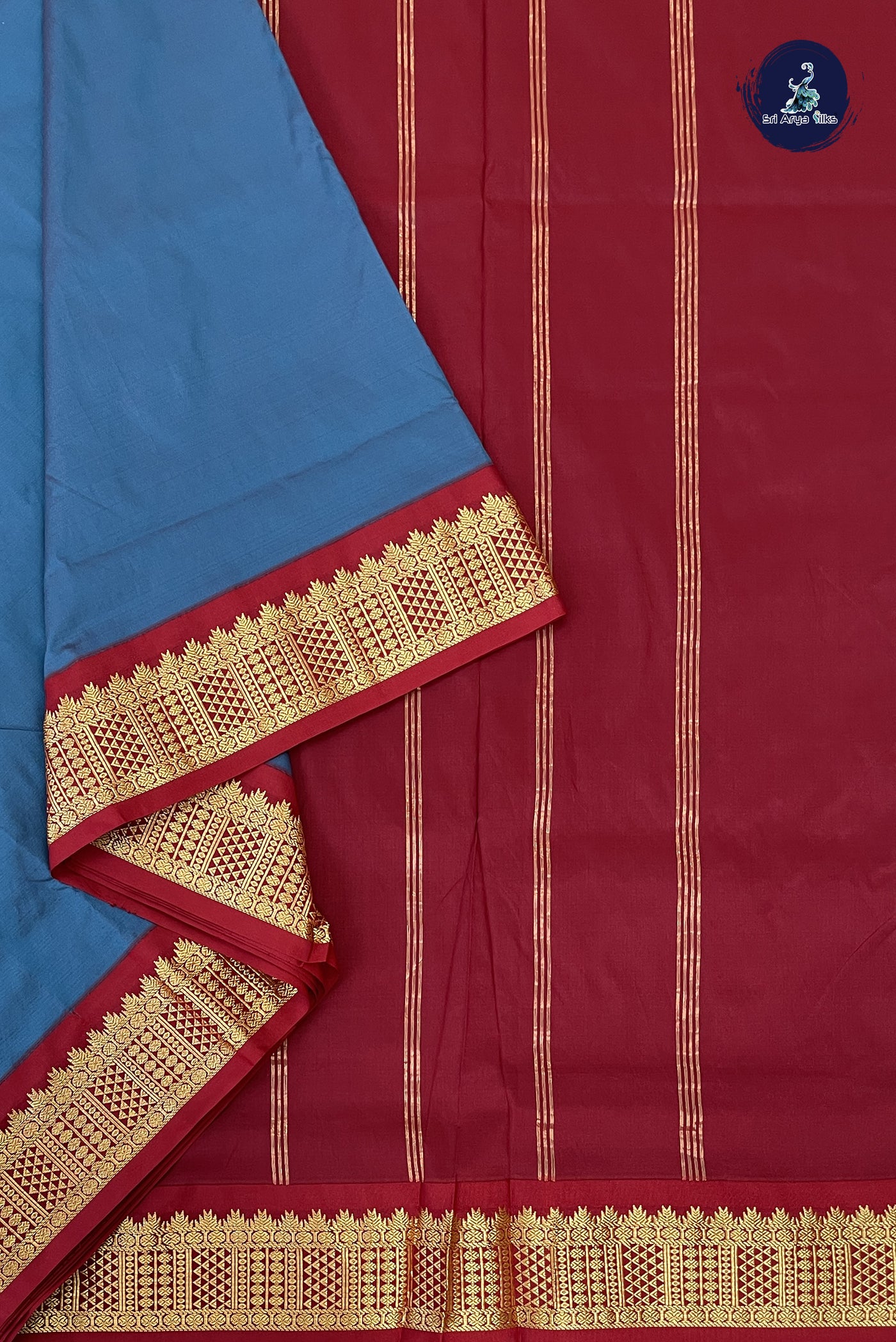 Dual Tone Blue Madisar Semi Silk Saree With Plain Pattern