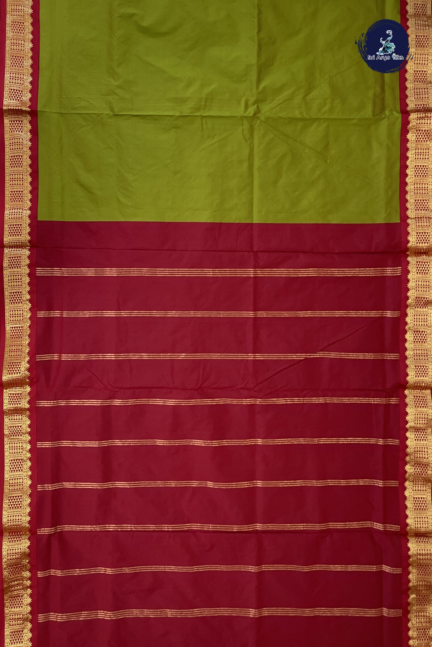 Dual Tone Mehendi Green Madisar Semi Silk Saree With Plain Pattern