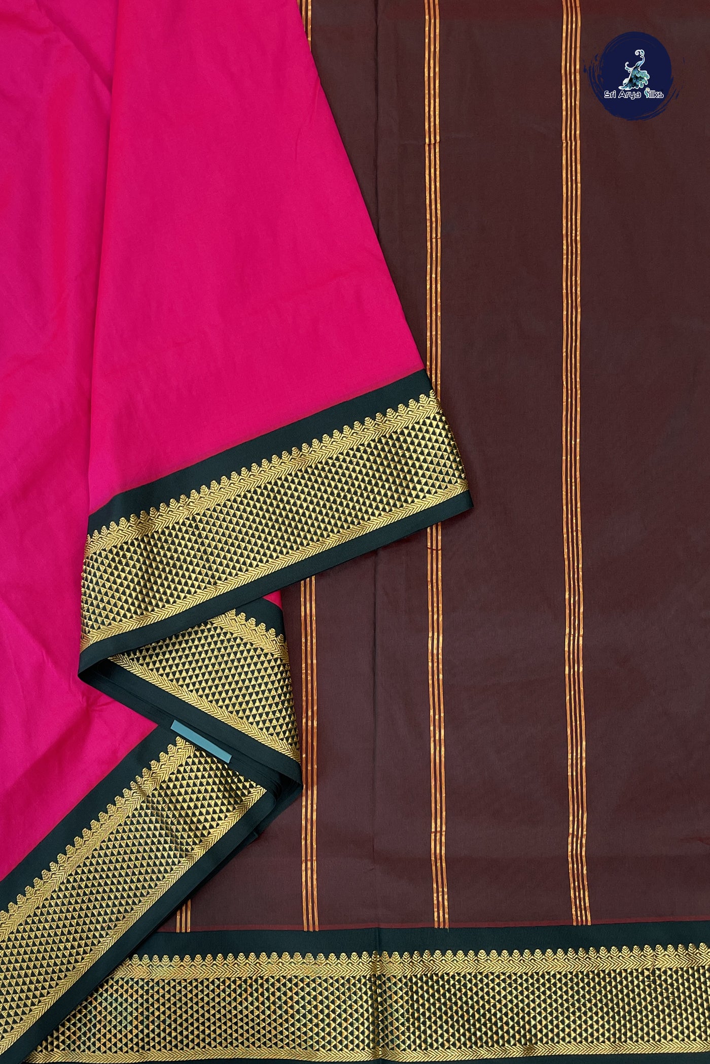 Dark Pink Madisar Semi Silk Saree With Plain Pattern