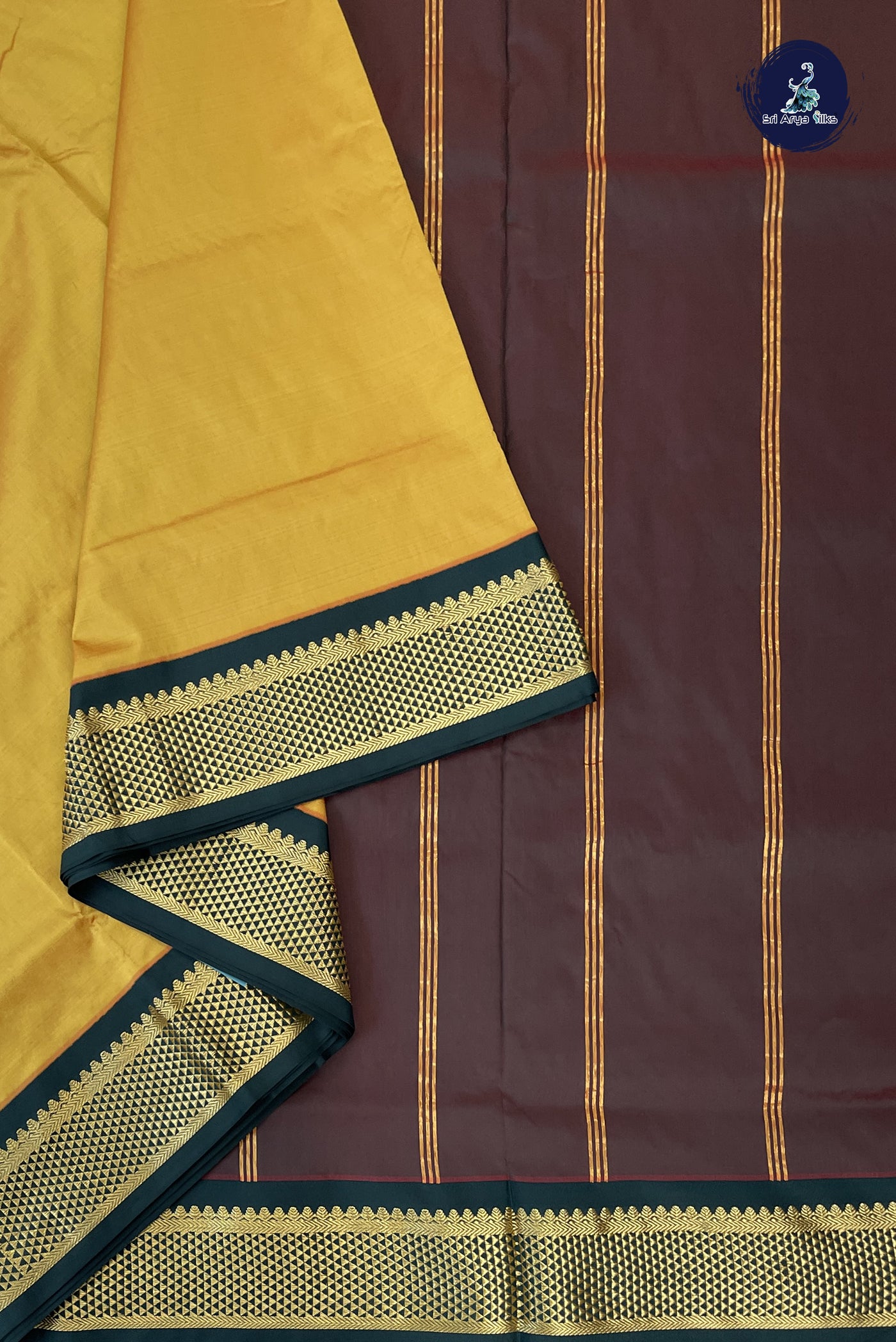 Lite Mustard Orange Madisar Semi Silk Saree With Plain Pattern