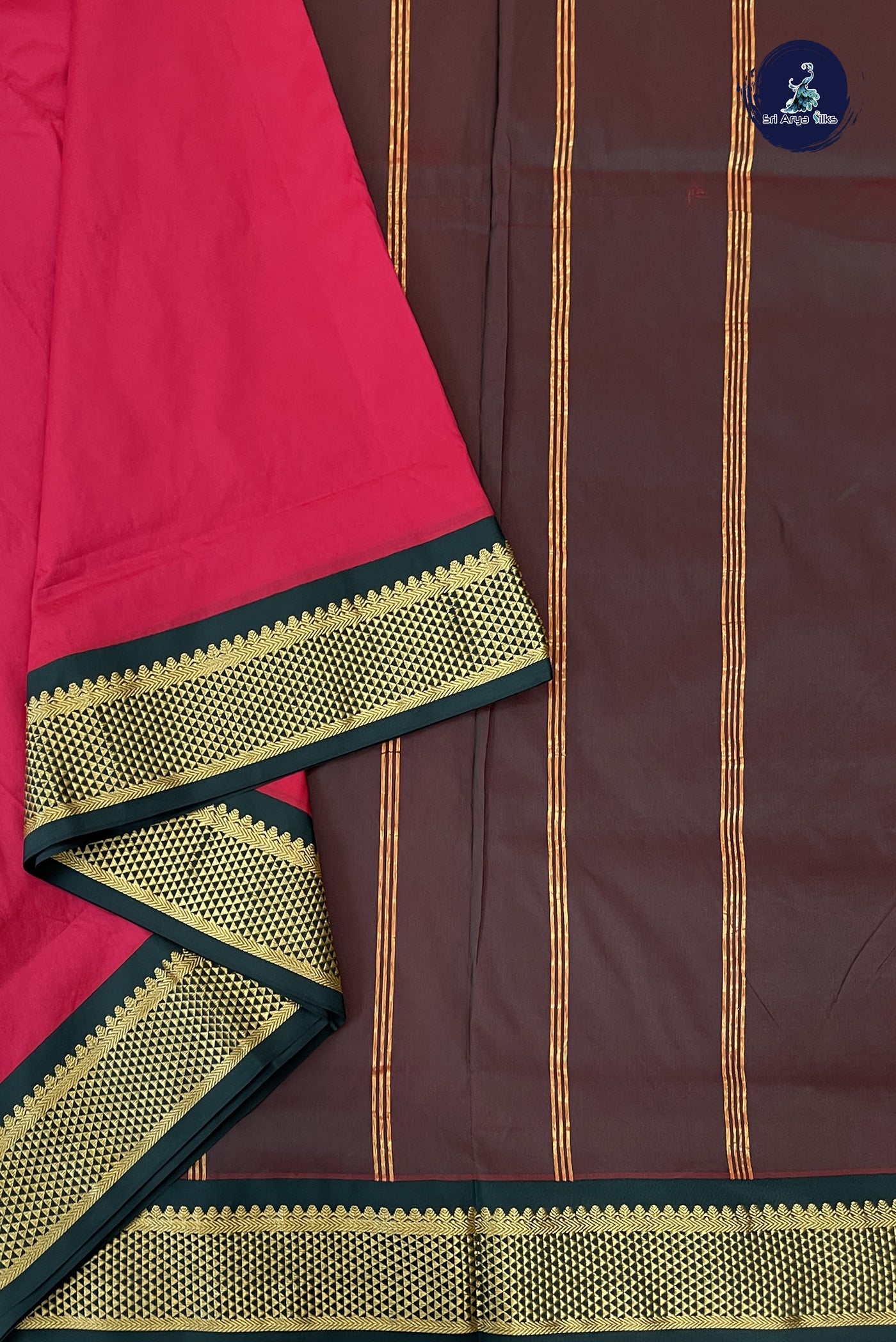 Rani Pink Madisar Semi Silk Saree With Plain Pattern