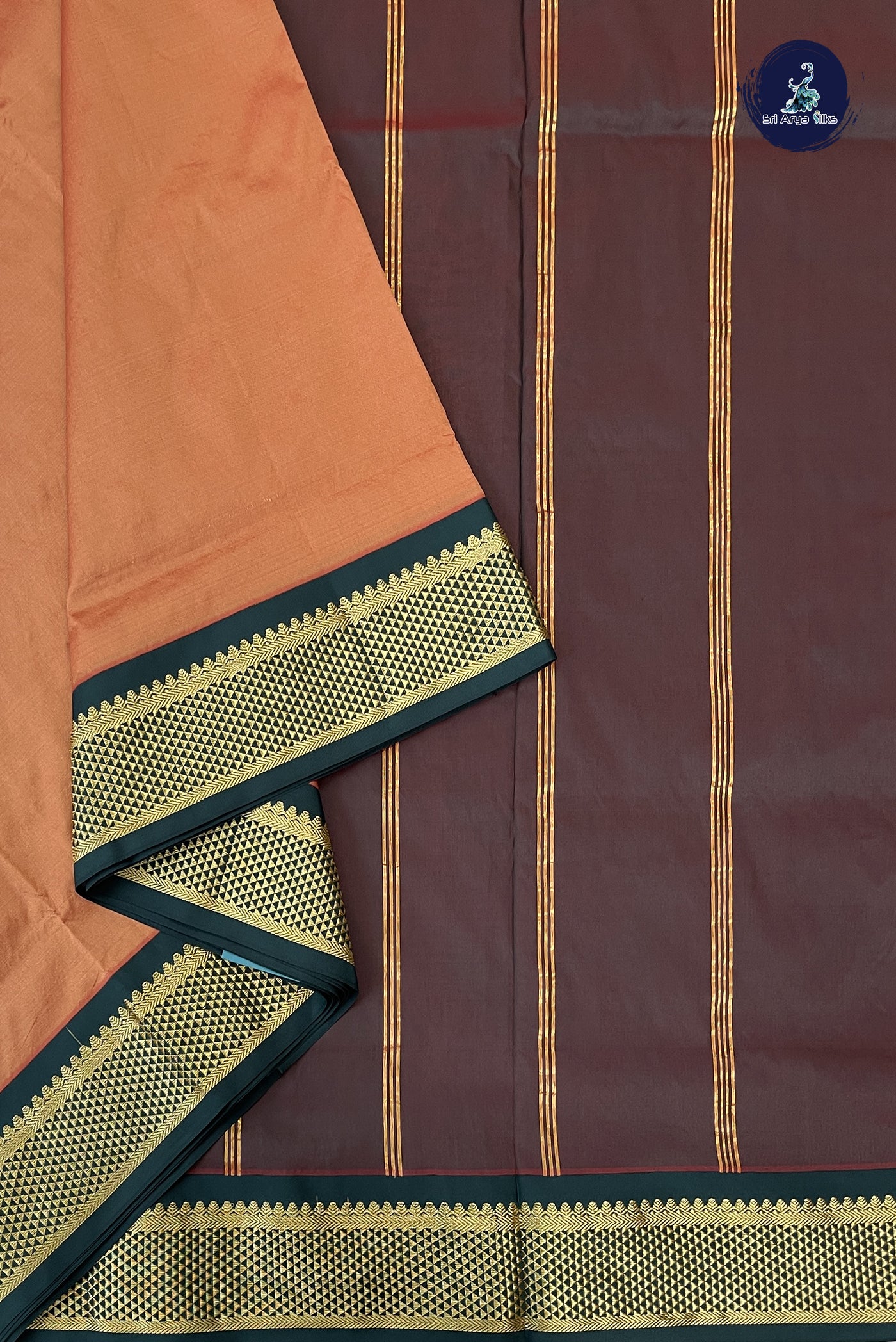 Dusty Orange Madisar Semi Silk Saree With Plain Pattern