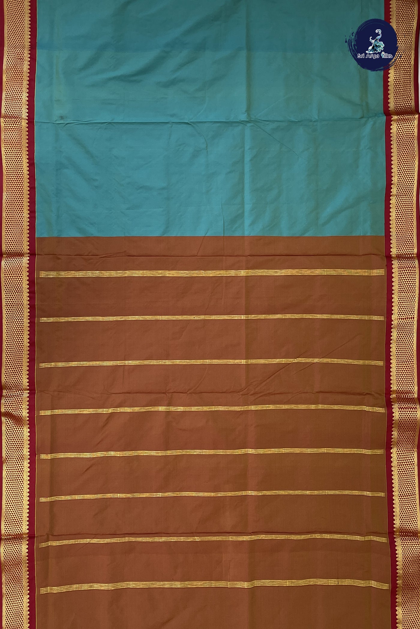 Sea Green Madisar Semi Silk Saree With Plain Pattern