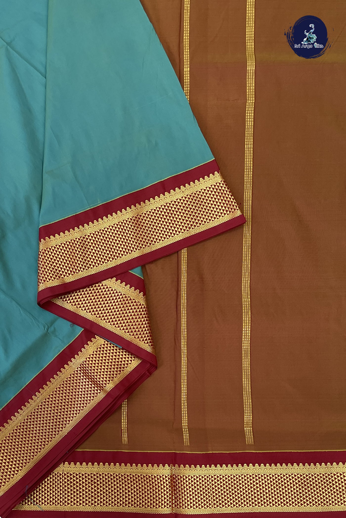 Sea Green Madisar Semi Silk Saree With Plain Pattern