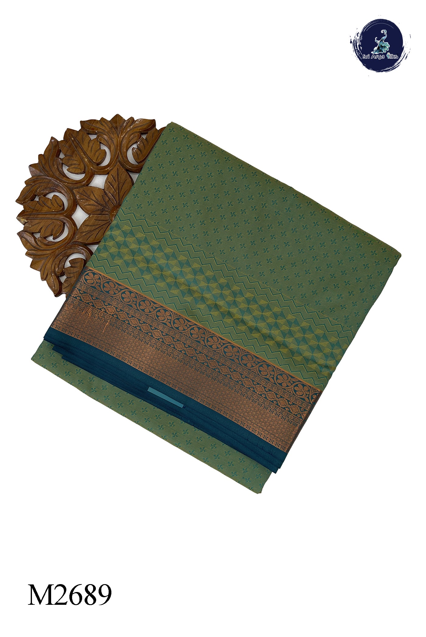 Dual Tone Green Madisar Semi Silk Saree With Embossed Pattern