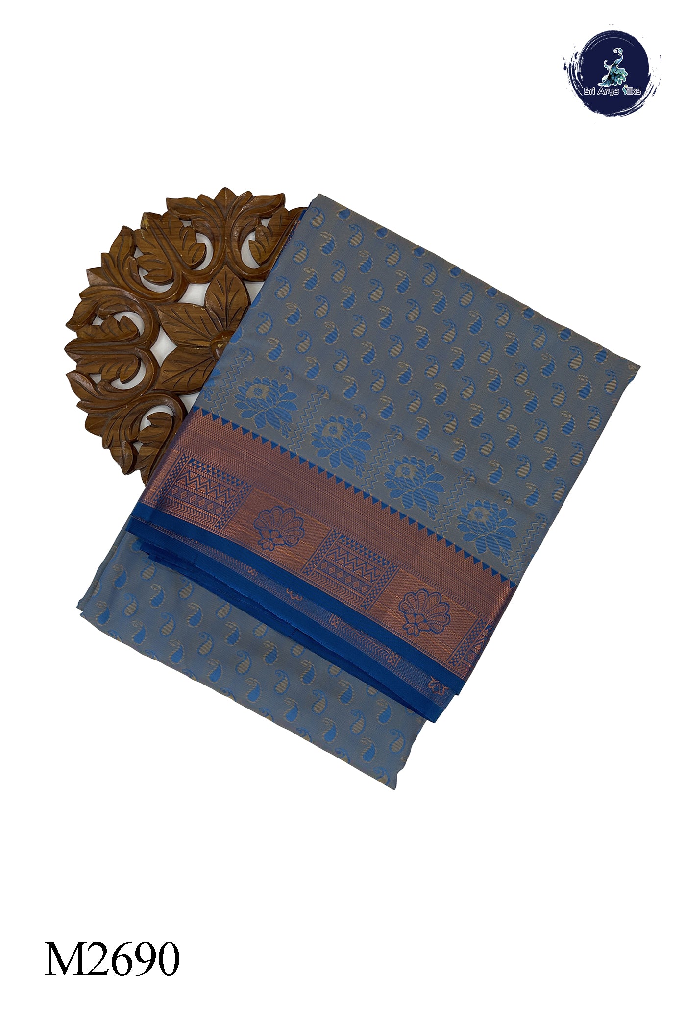 Dual Tone Blue Madisar Semi Silk Saree With Embossed Pattern