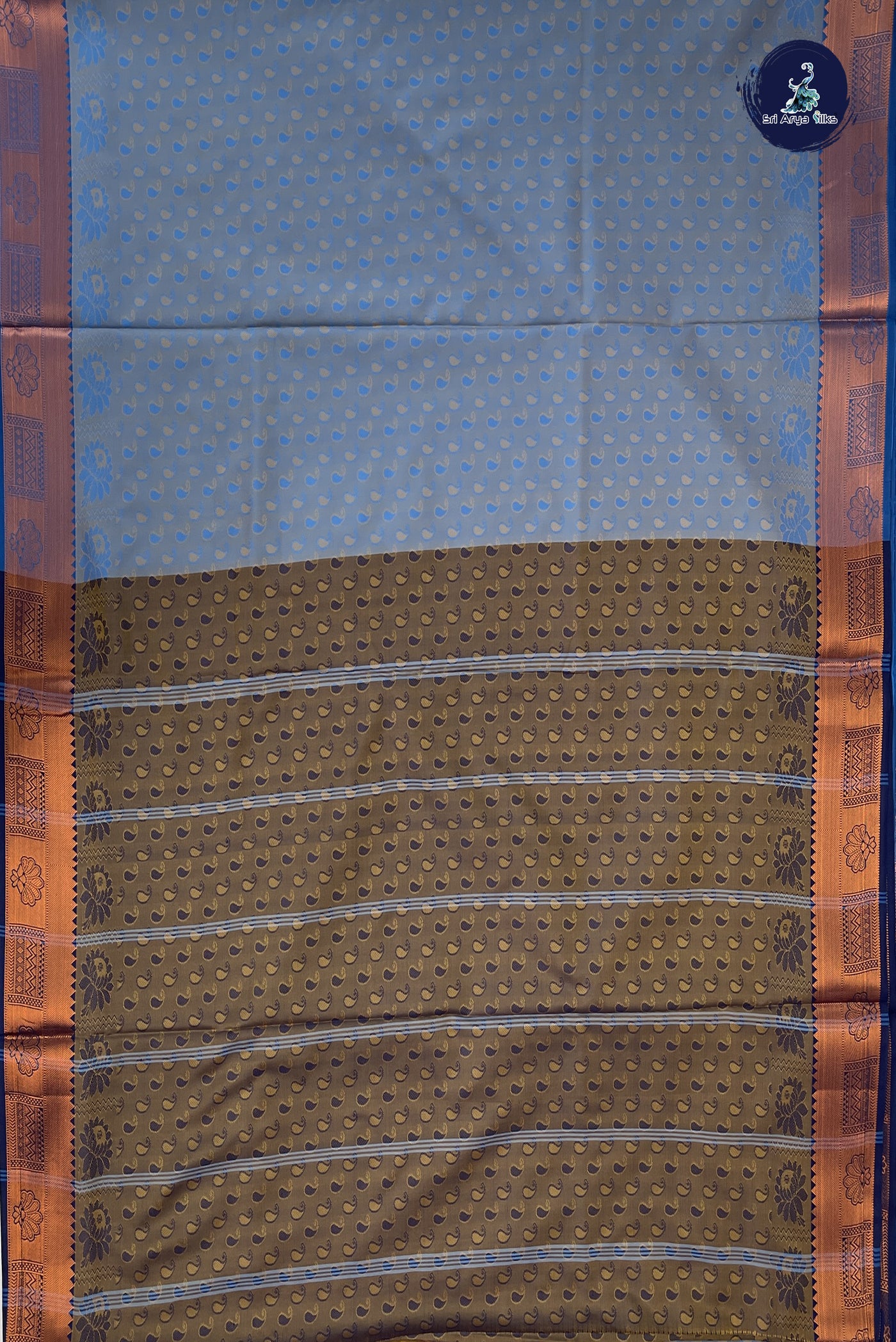 Dual Tone Blue Madisar Semi Silk Saree With Embossed Pattern