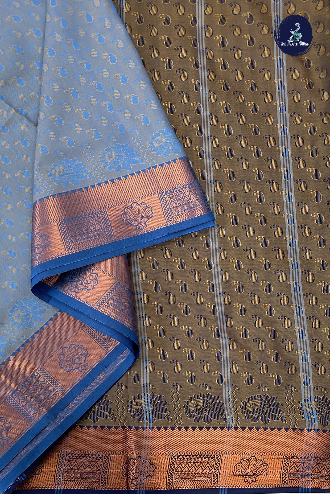 Dual Tone Blue Madisar Semi Silk Saree With Embossed Pattern