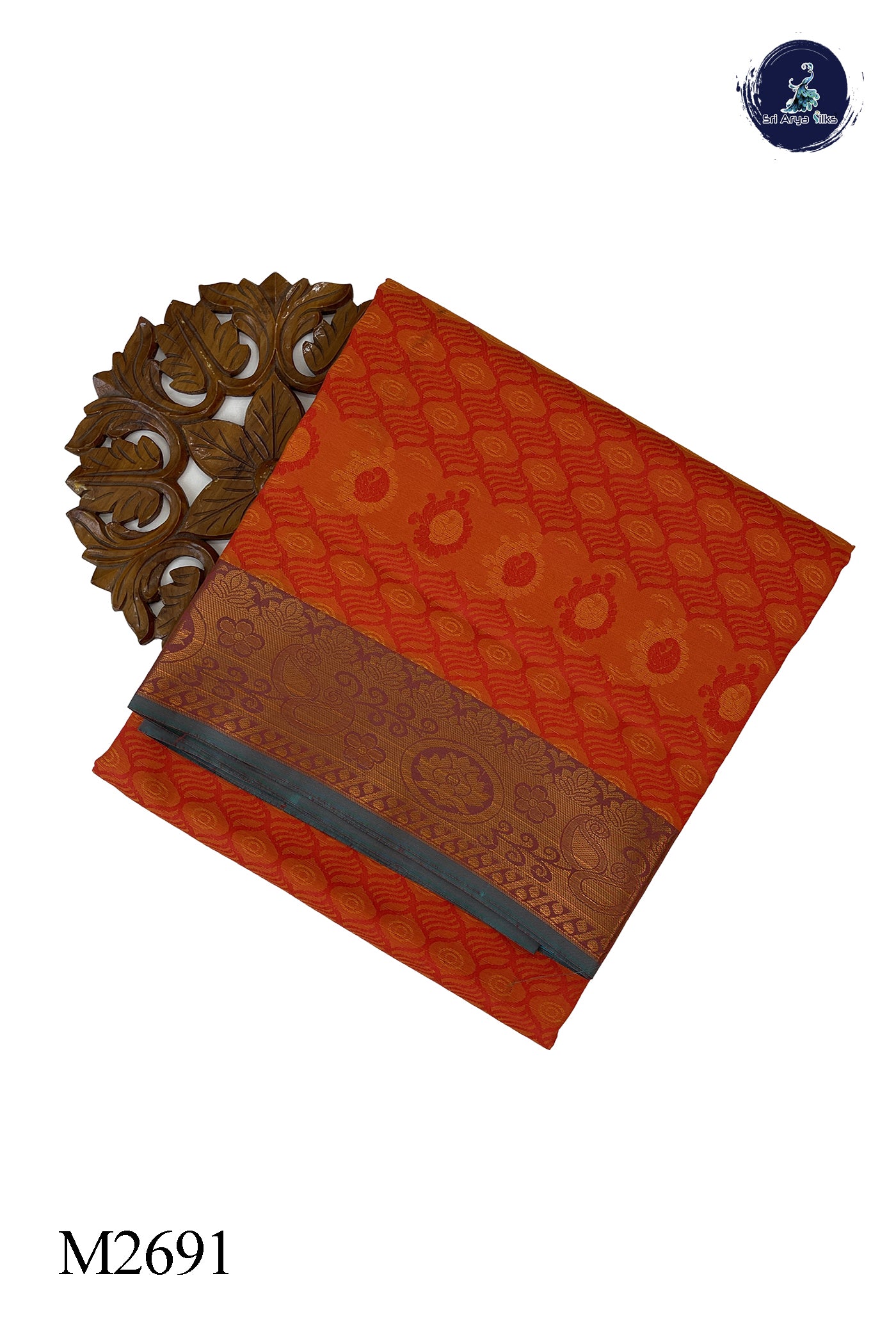 Orange Madisar Semi Silk Saree With Embossed Pattern