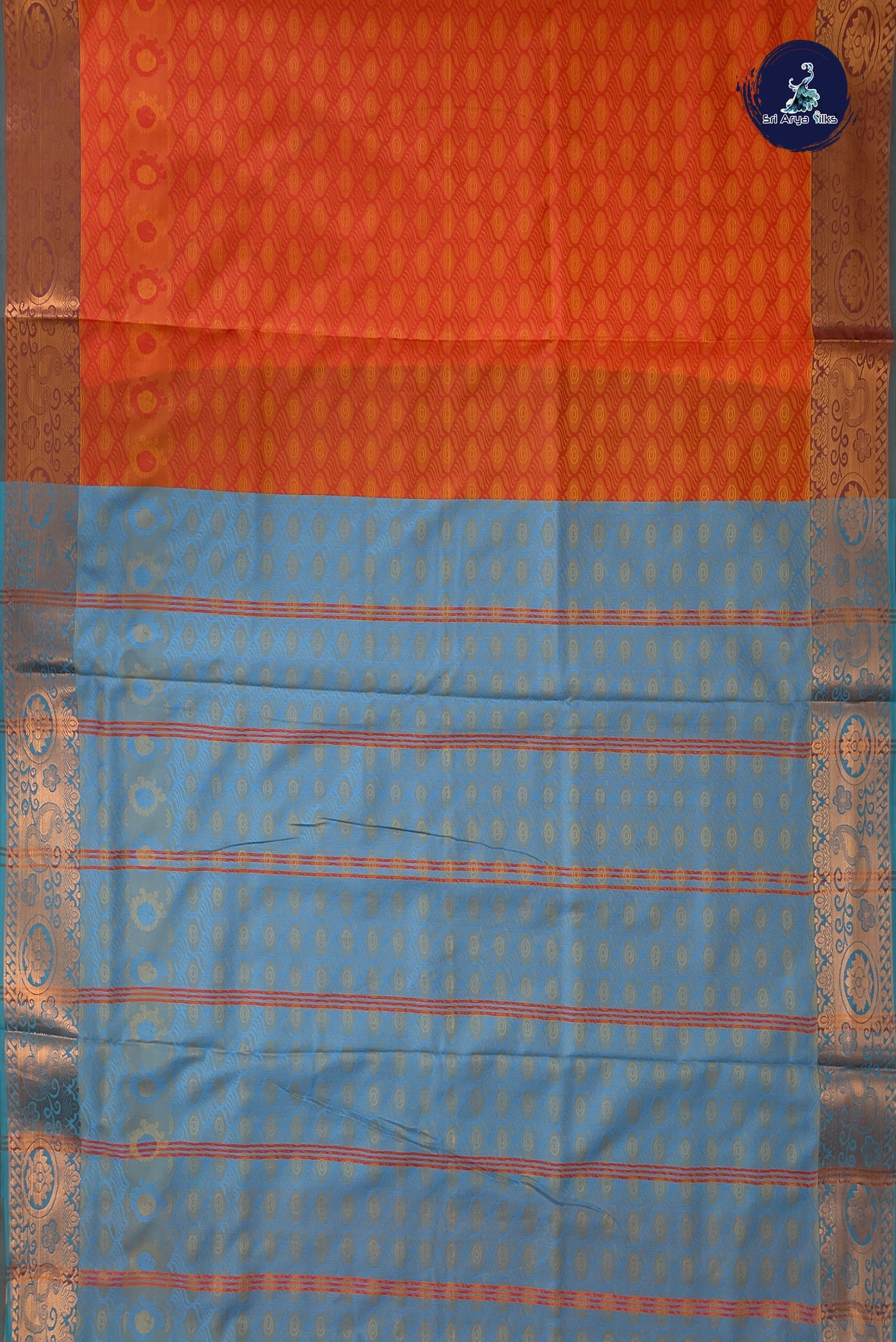 Orange Madisar Semi Silk Saree With Embossed Pattern