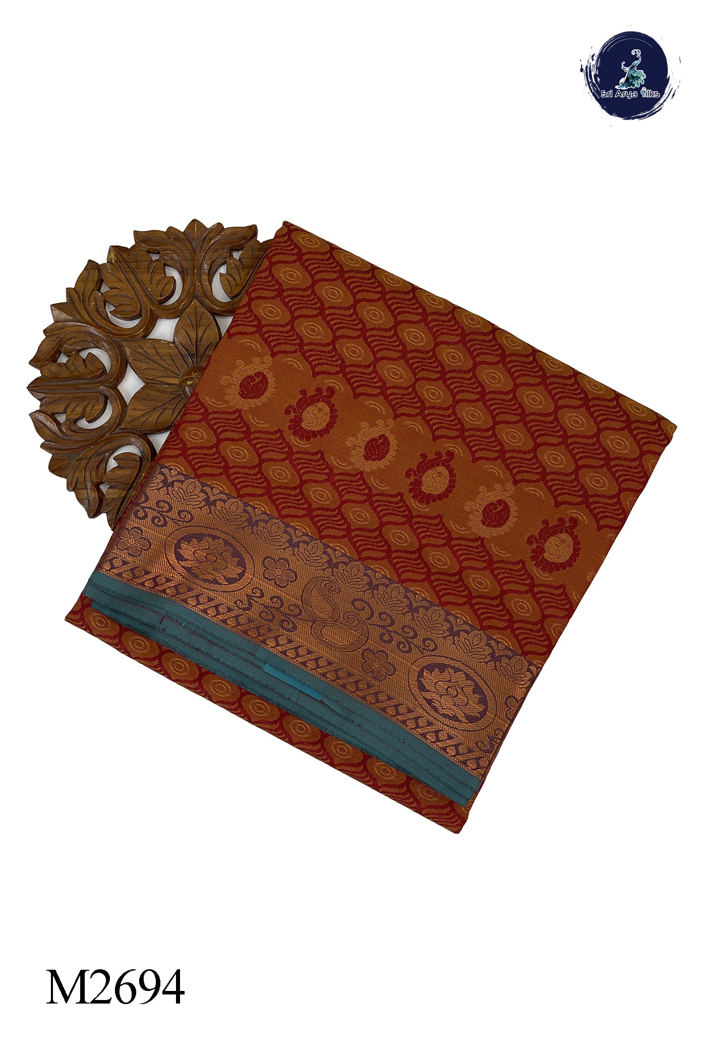 Brick Orange Madisar Semi Silk Saree With Embossed Pattern