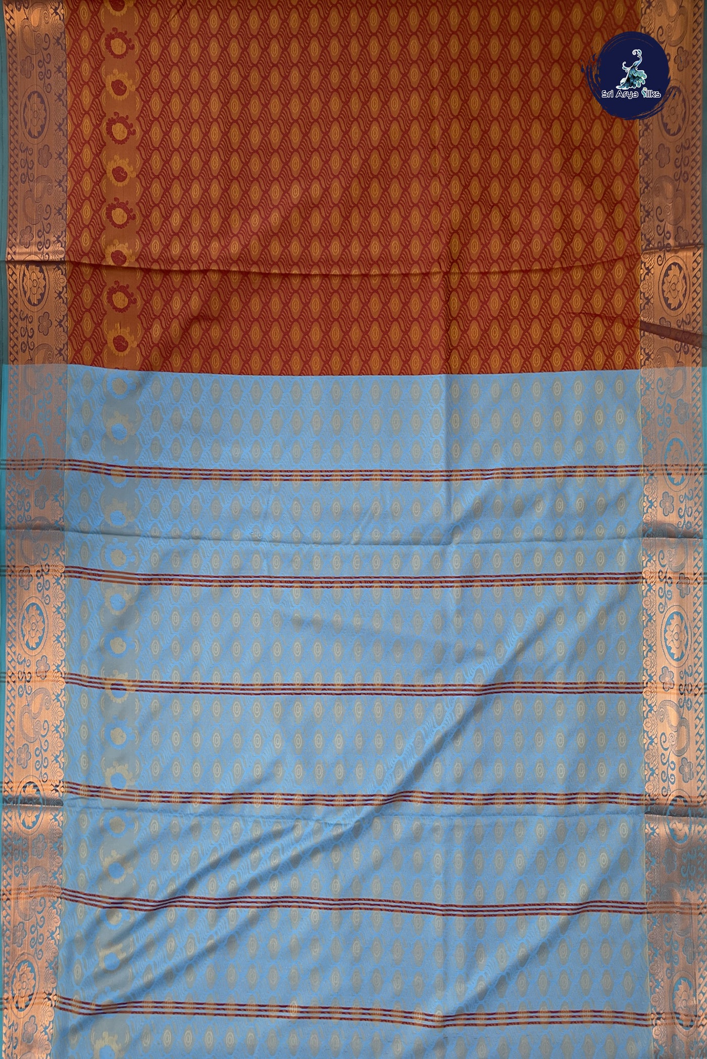 Brick Orange Madisar Semi Silk Saree With Embossed Pattern