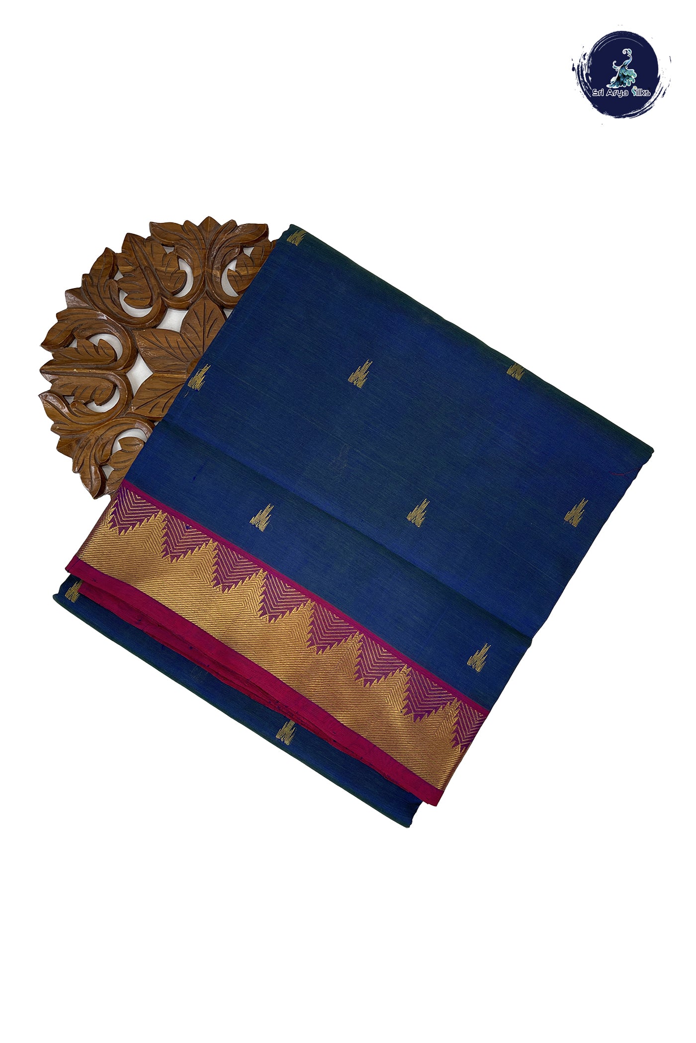 Dual Tone Blue Madisar Silk Cotton Saree With Zari Buttas Pattern