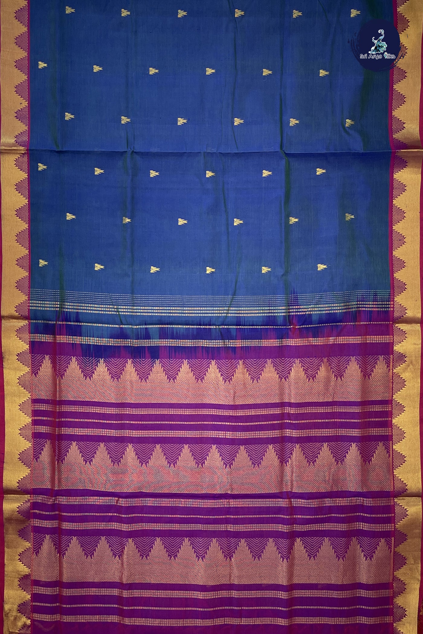 Dual Tone Blue Madisar Silk Cotton Saree With Zari Buttas Pattern