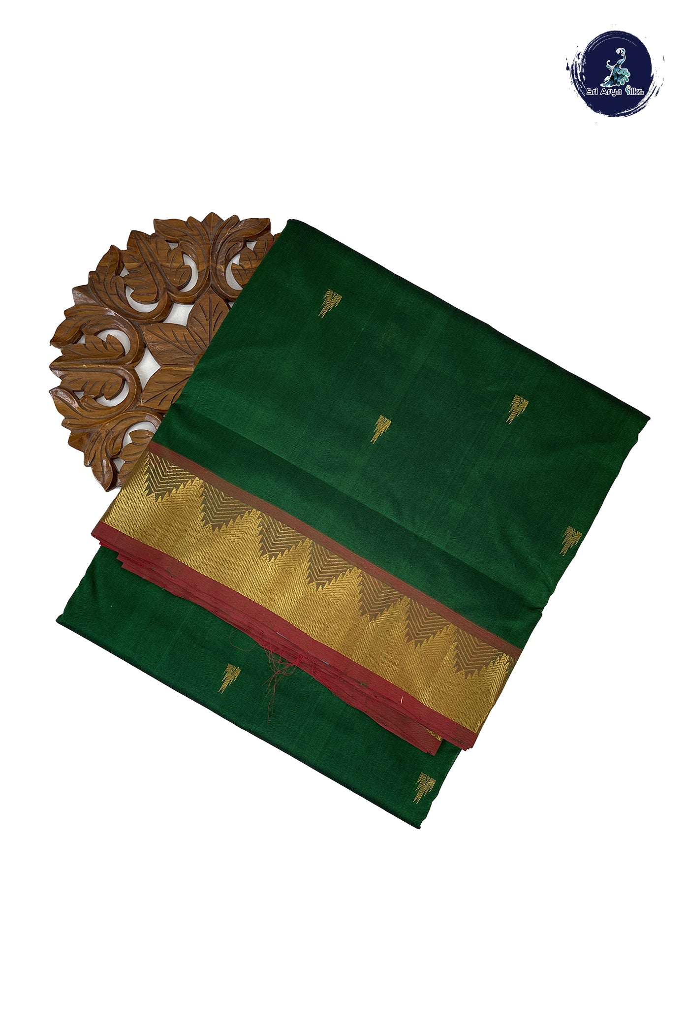 Dark Green Madisar Silk Cotton Saree With Zari Buttas Pattern