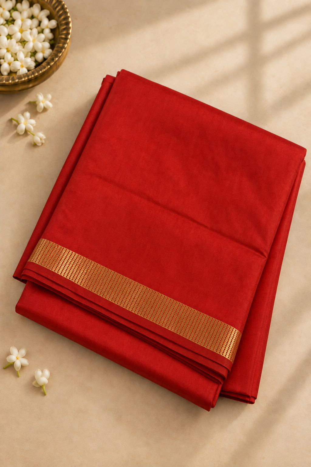 Orange Madisar 10 Yards Silk Saree With Plain Pattern