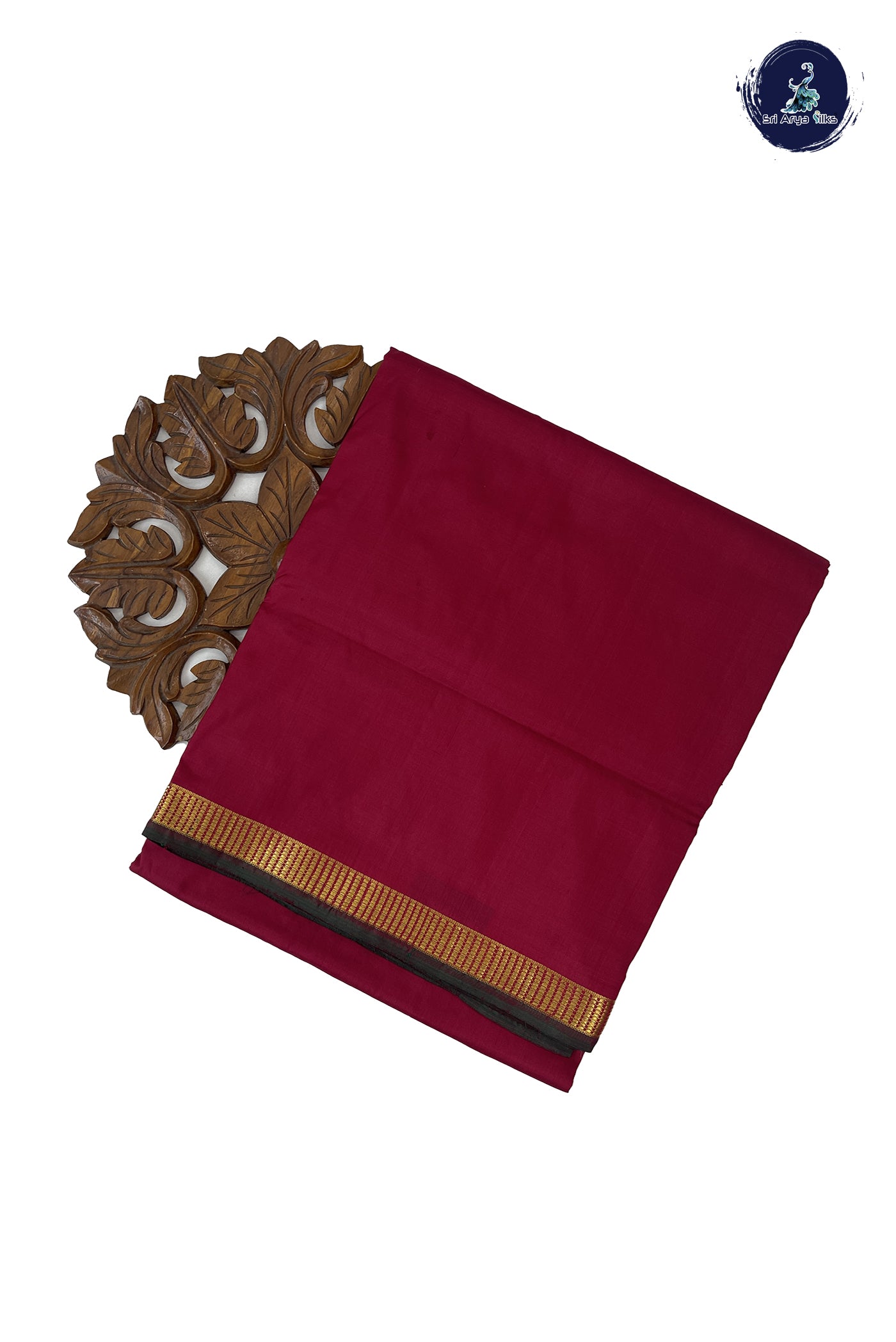 Maroon Madisar 10 Yards Silk Saree With Plain Pattern