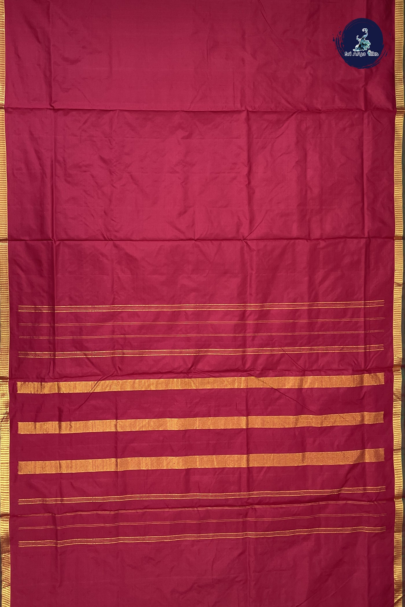 Maroon Madisar 10 Yards Silk Saree With Plain Pattern