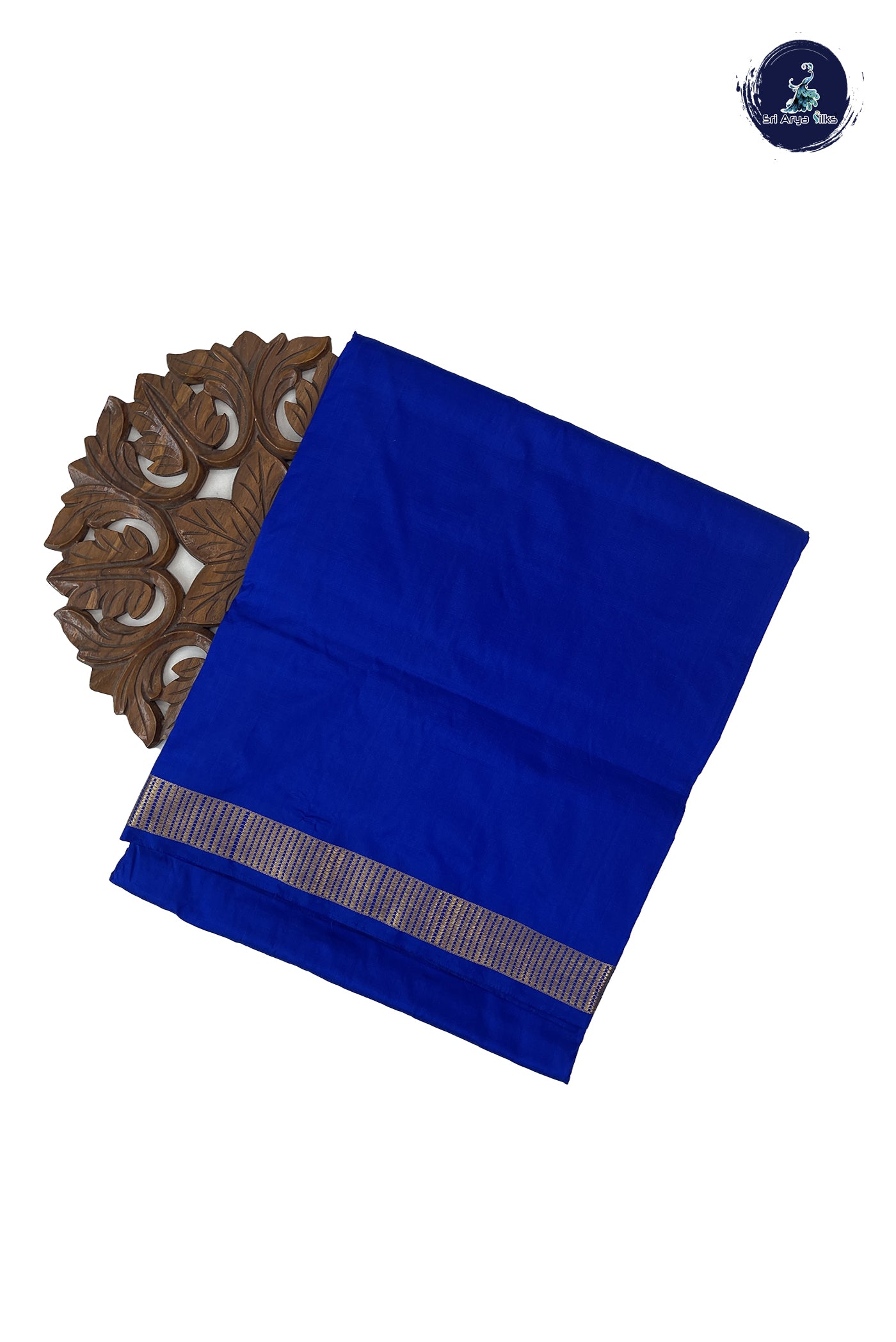 MS Blue Madisar 10 Yards Silk Saree With Plain Pattern