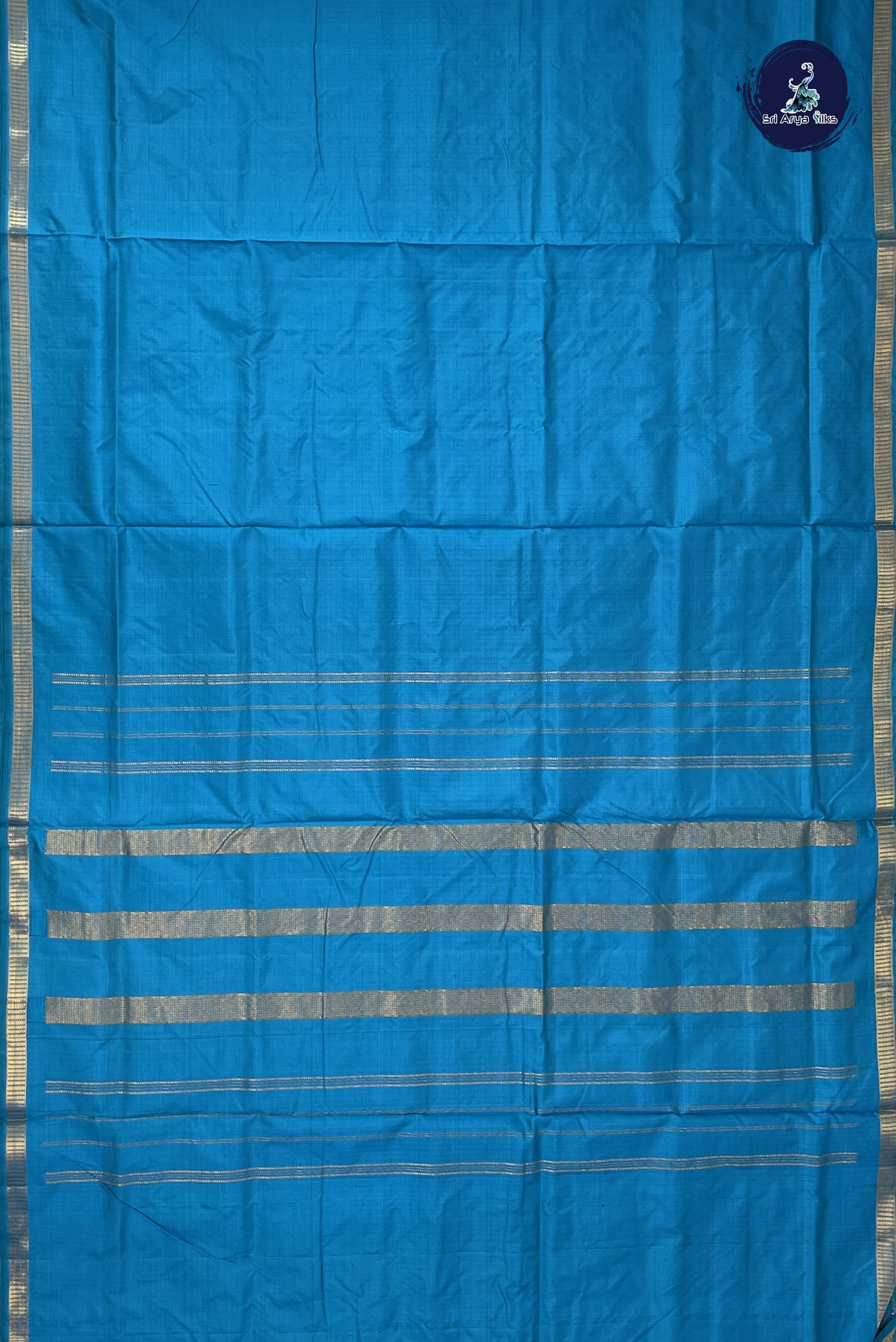 Light Blue Madisar 10 Yards Silk Saree With Plain Pattern