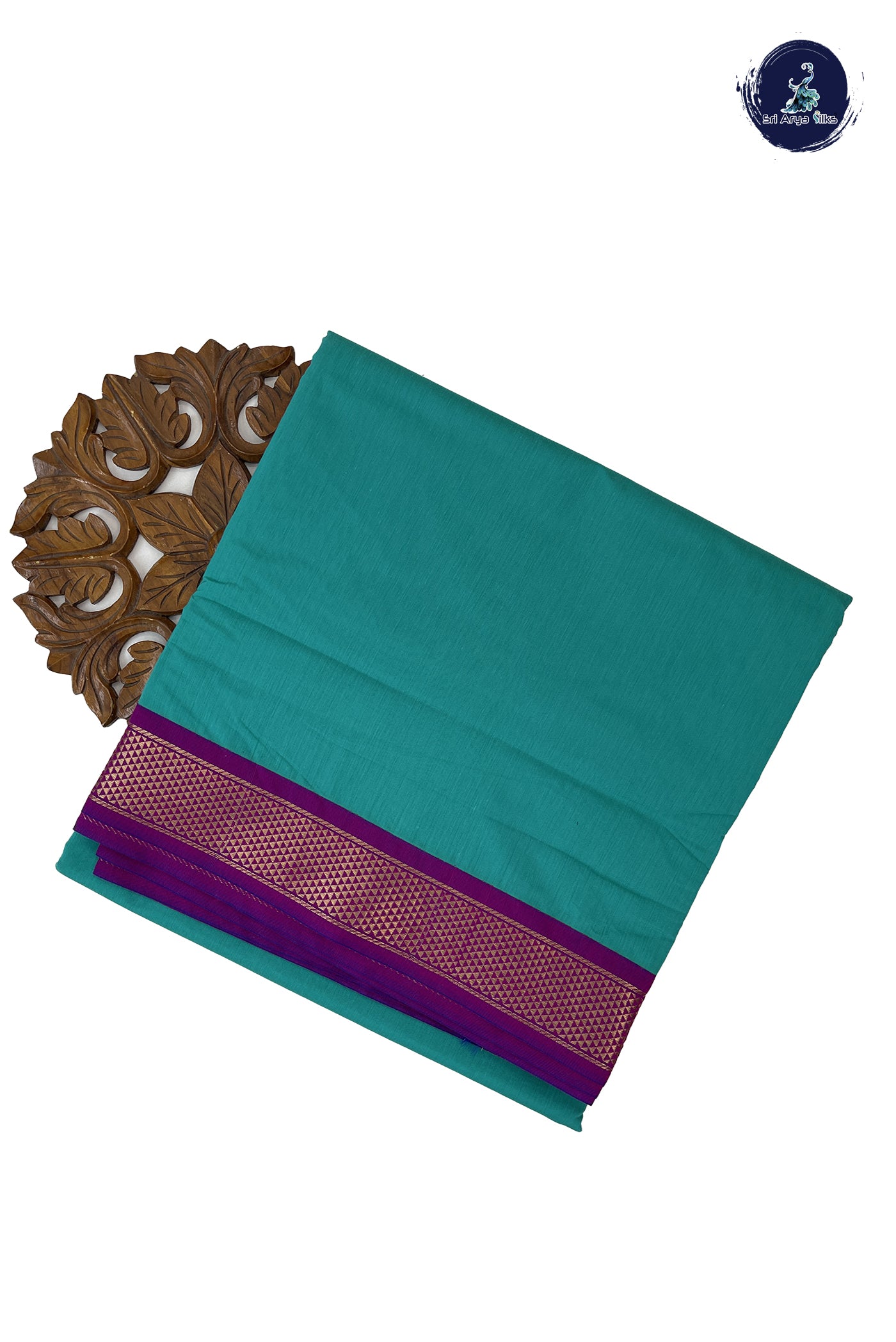 Teal Madisar Semi Silk Cotton Saree With Plain Pattern