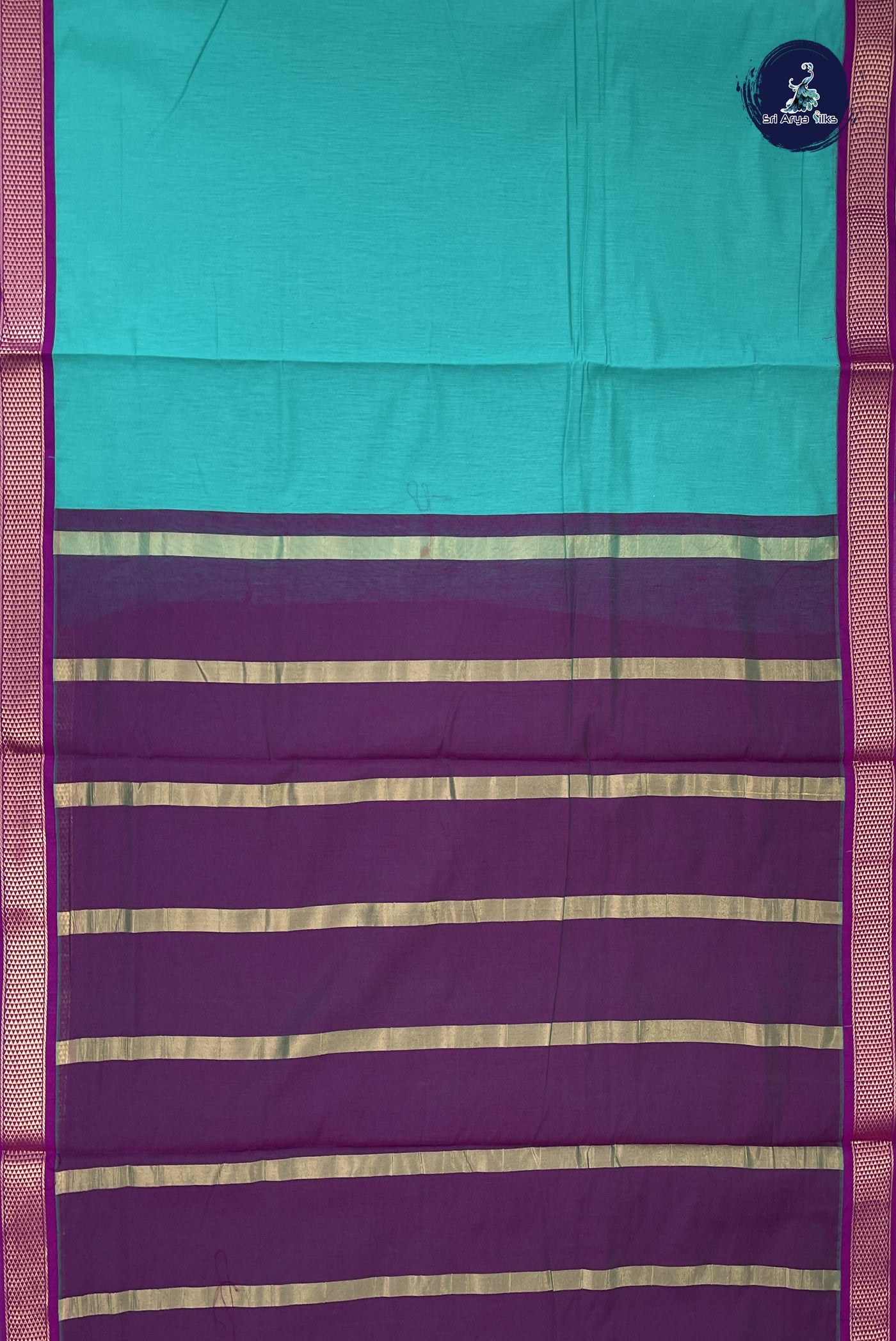 Teal Madisar Semi Silk Cotton Saree With Plain Pattern