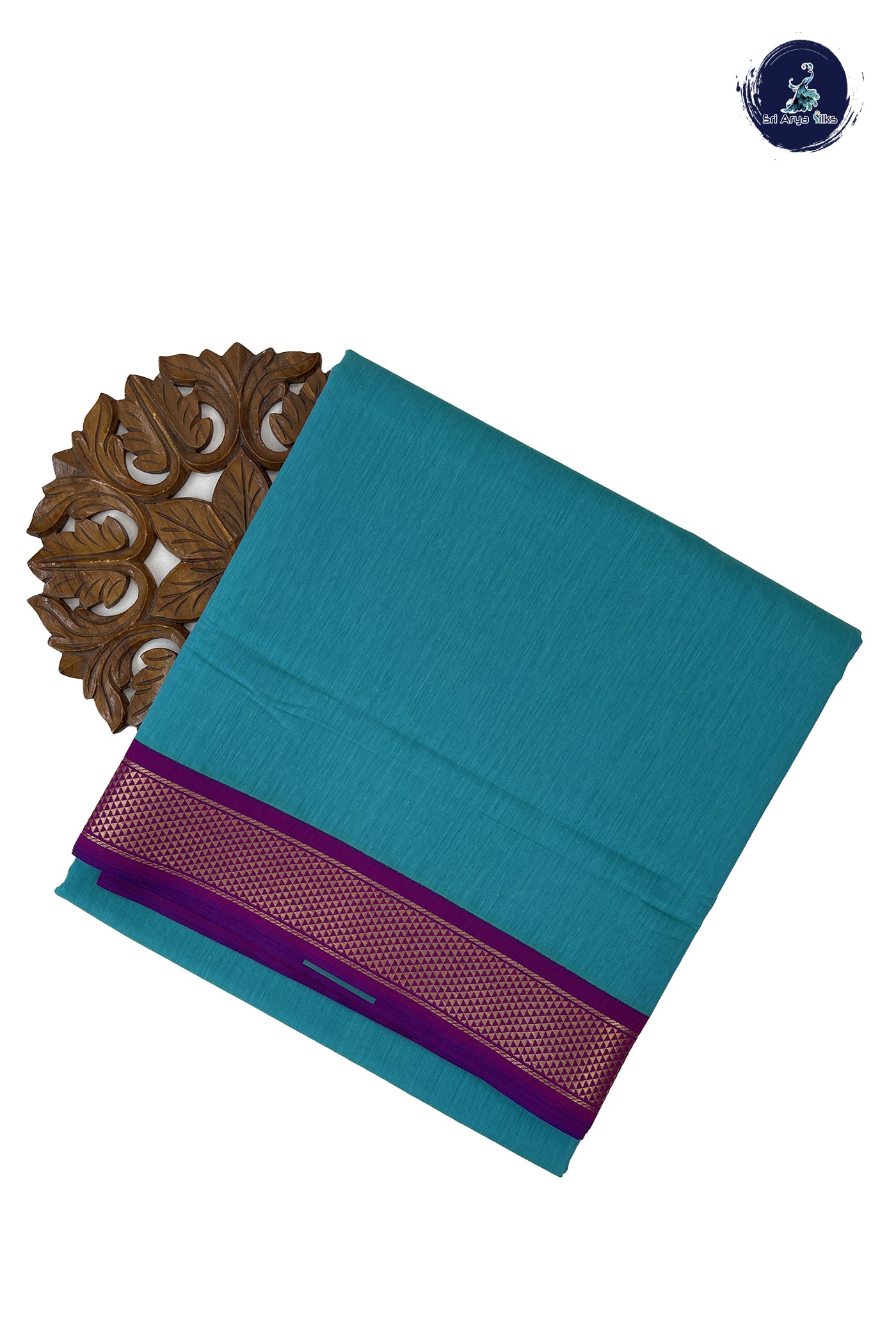 Light Blue Madisar Semi Silk Cotton Saree With Plain Pattern