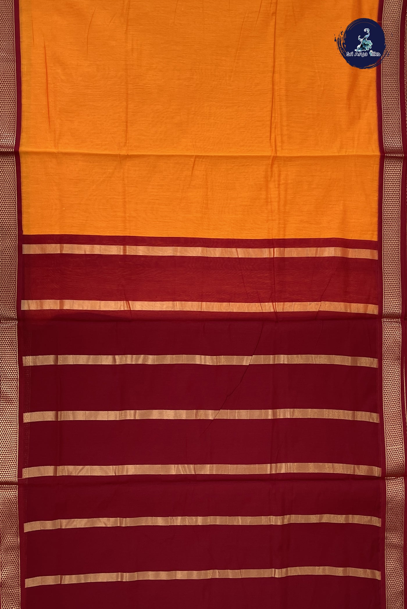 Yellow Madisar Semi Silk Cotton Saree With Plain Pattern