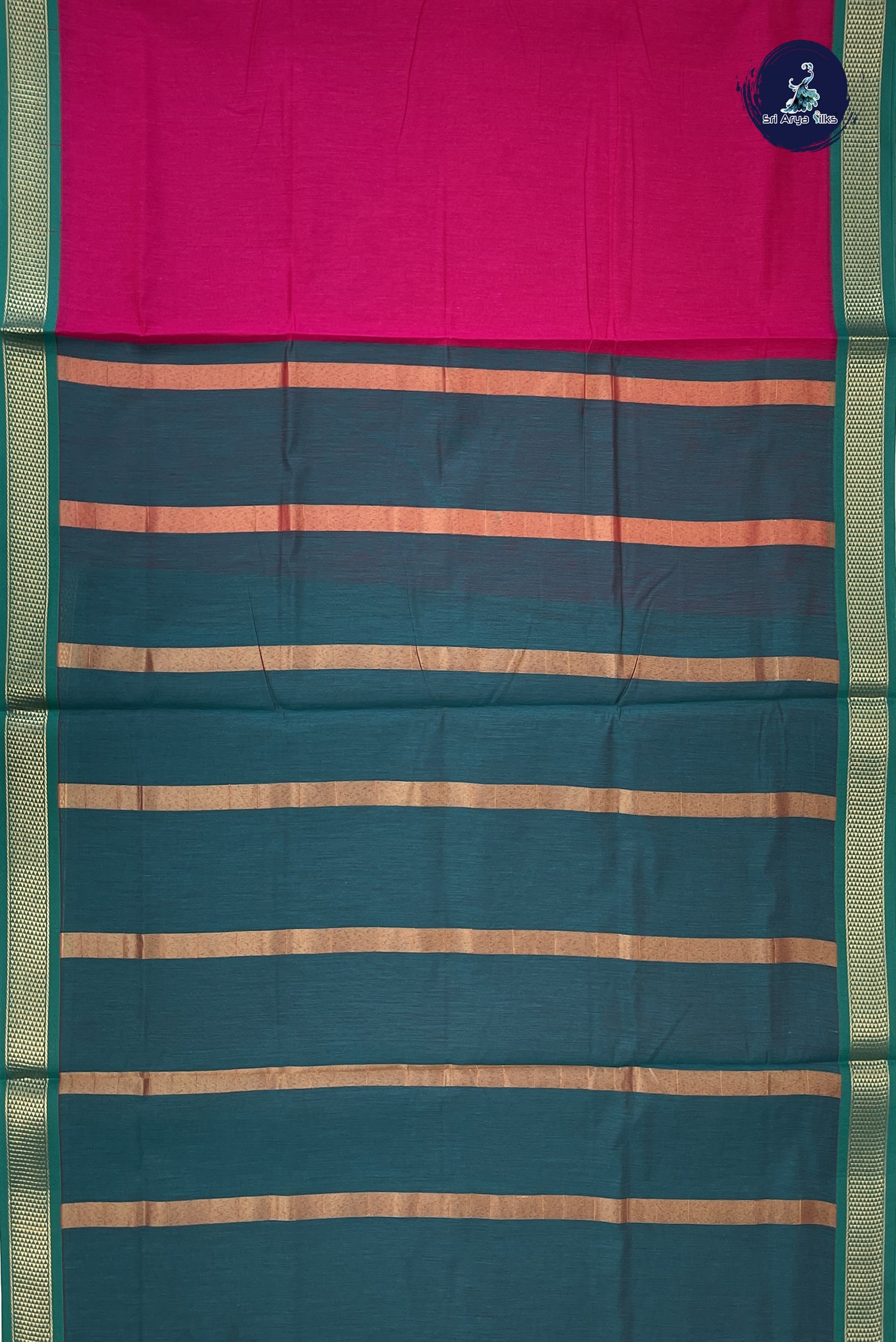 Dark Pink Madisar Semi Silk Cotton Saree With Plain Pattern