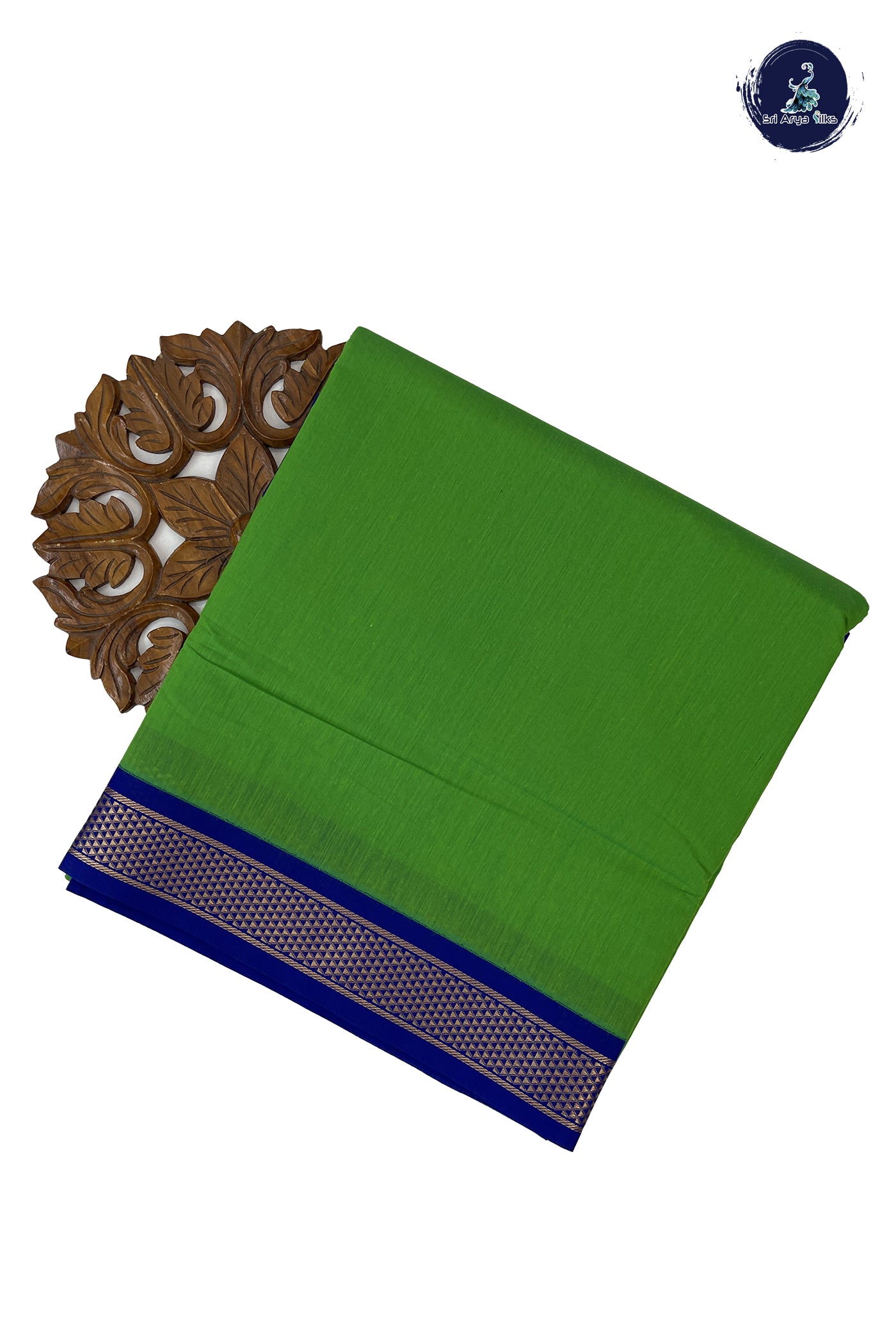 Green Madisar Semi Silk Cotton Saree With Plain Pattern