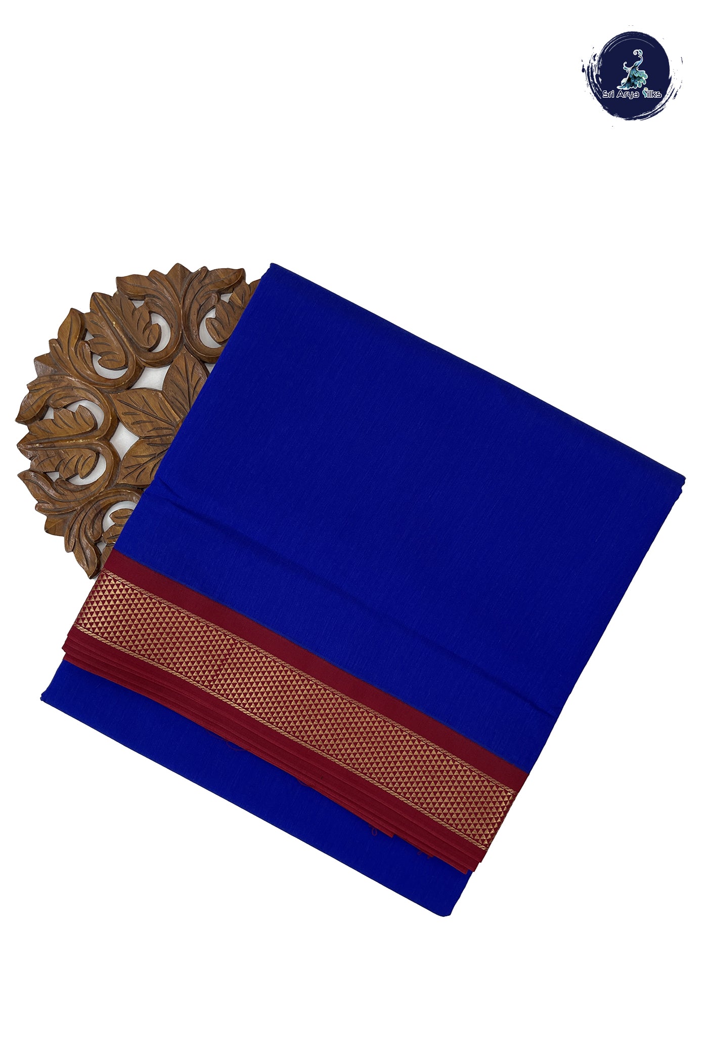 MS Blue Madisar Semi Silk Cotton Saree With Plain Pattern