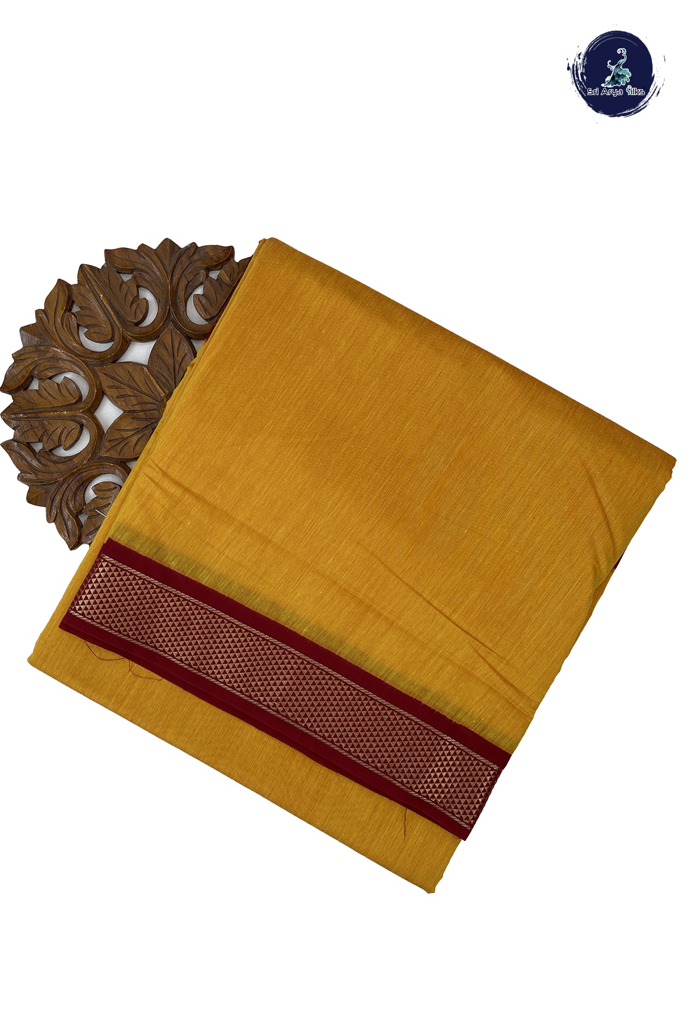 Mango Yellow Madisar Semi Silk Cotton Saree With Plain Pattern