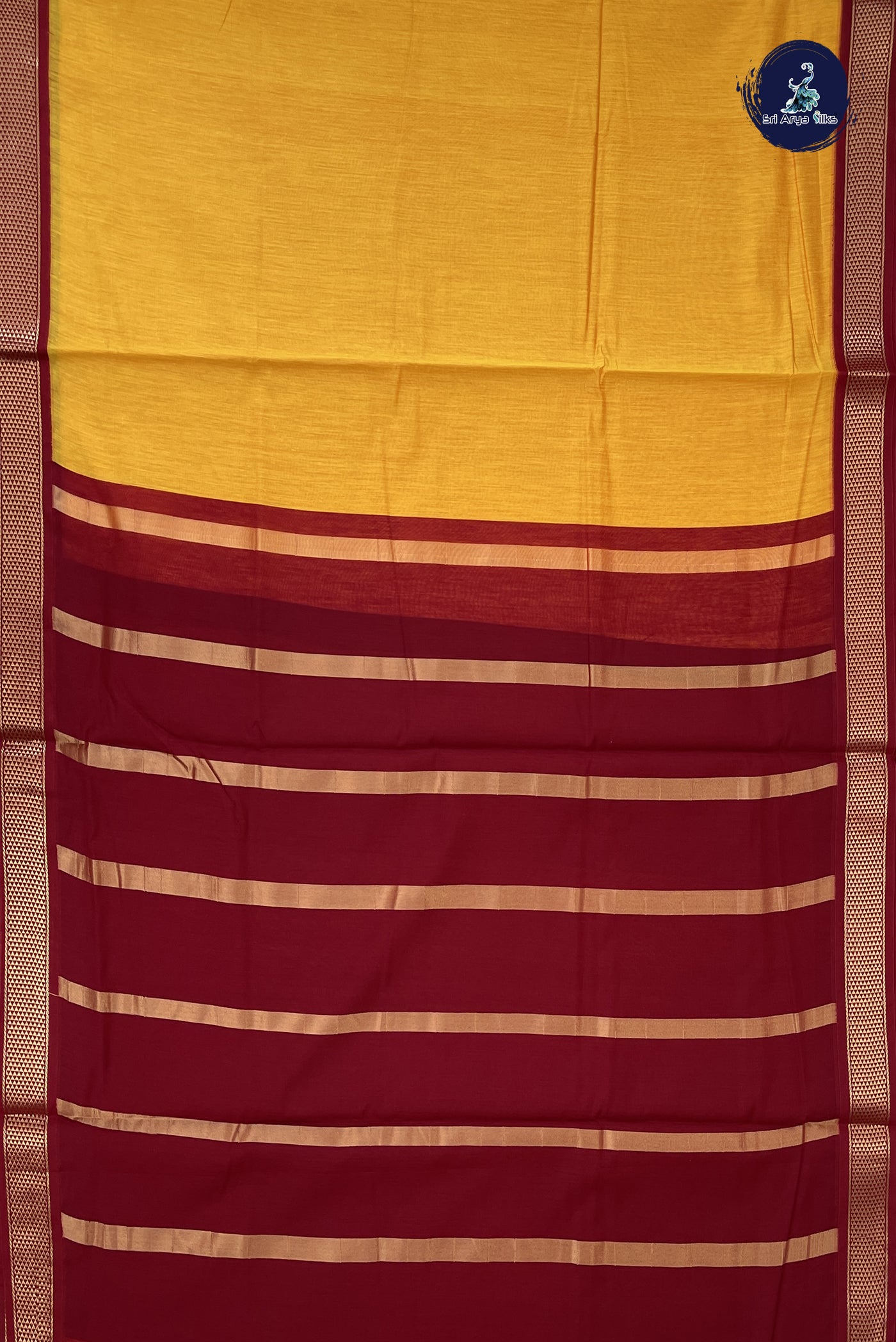 Mango Yellow Madisar Semi Silk Cotton Saree With Plain Pattern