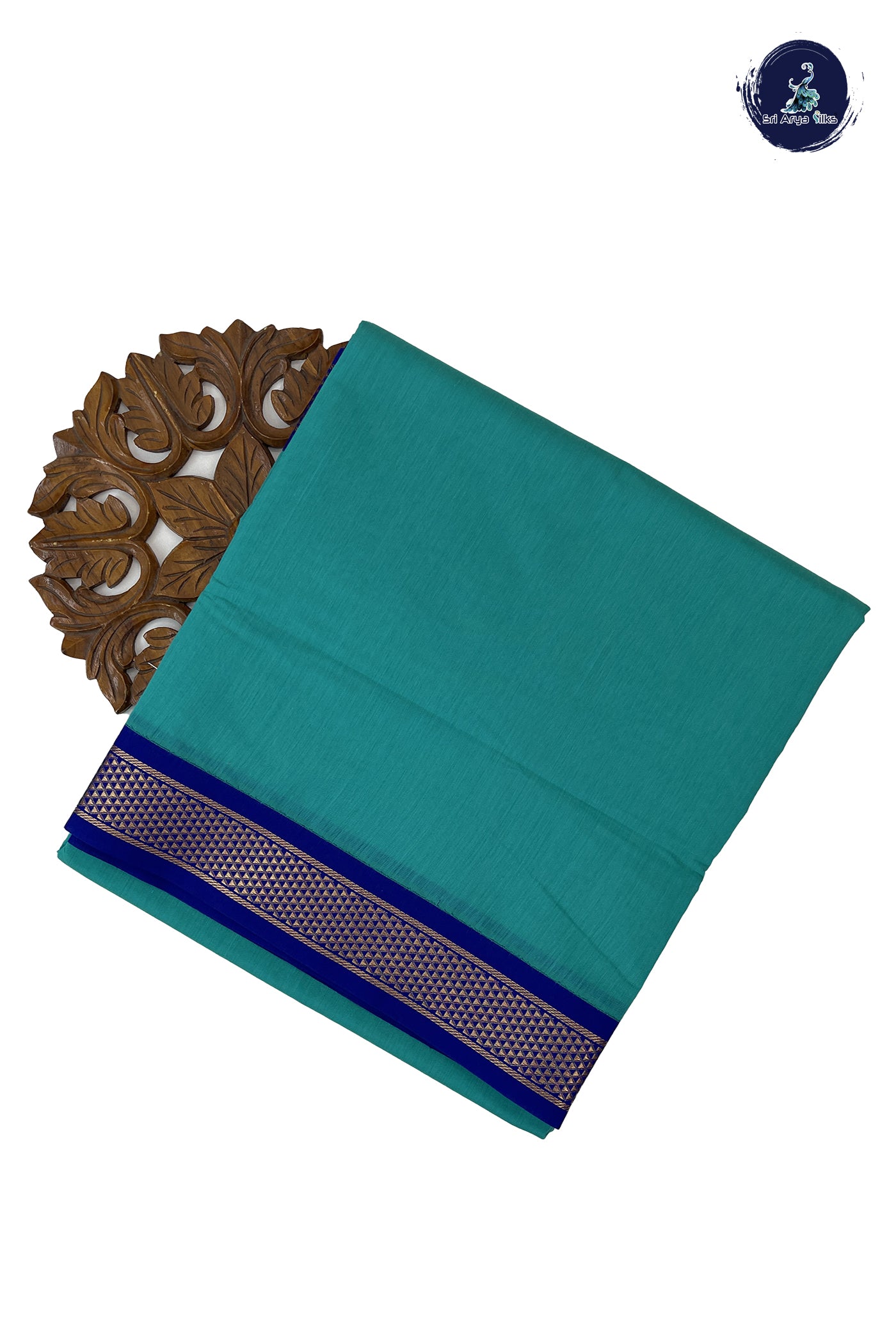 Teal Madisar Semi Silk Cotton Saree With Plain Pattern