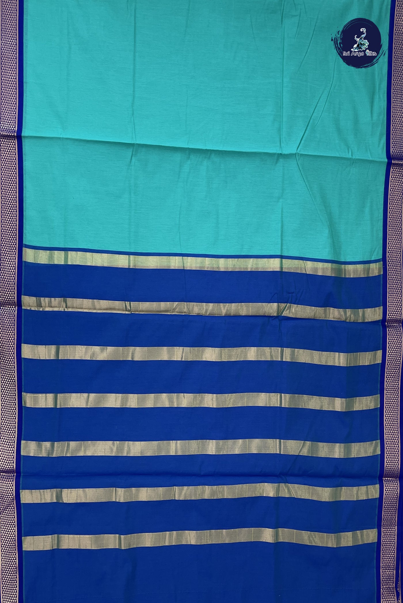 Teal Madisar Semi Silk Cotton Saree With Plain Pattern