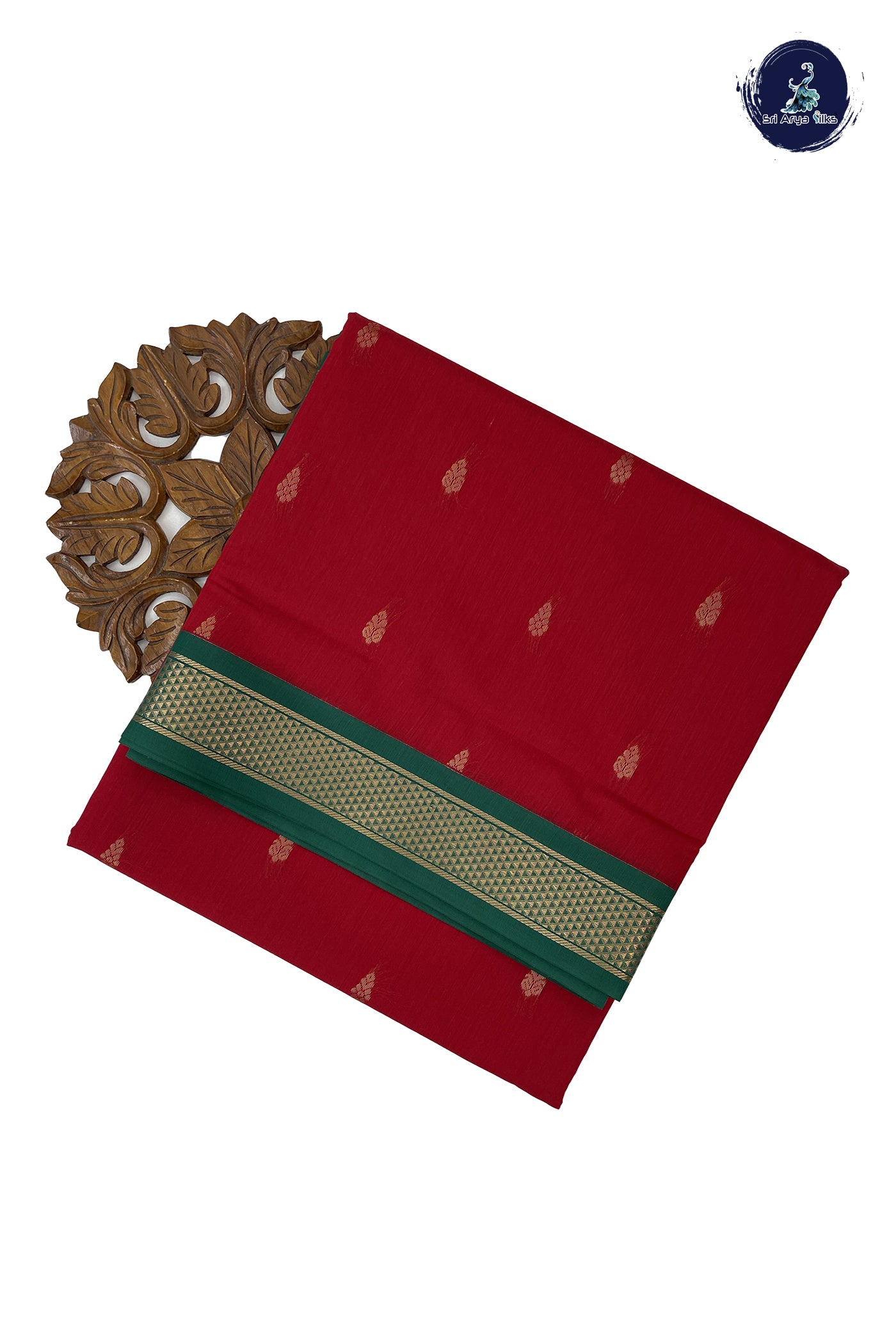 Red Madisar Semi Silk Cotton Saree With Zari Buttas Pattern