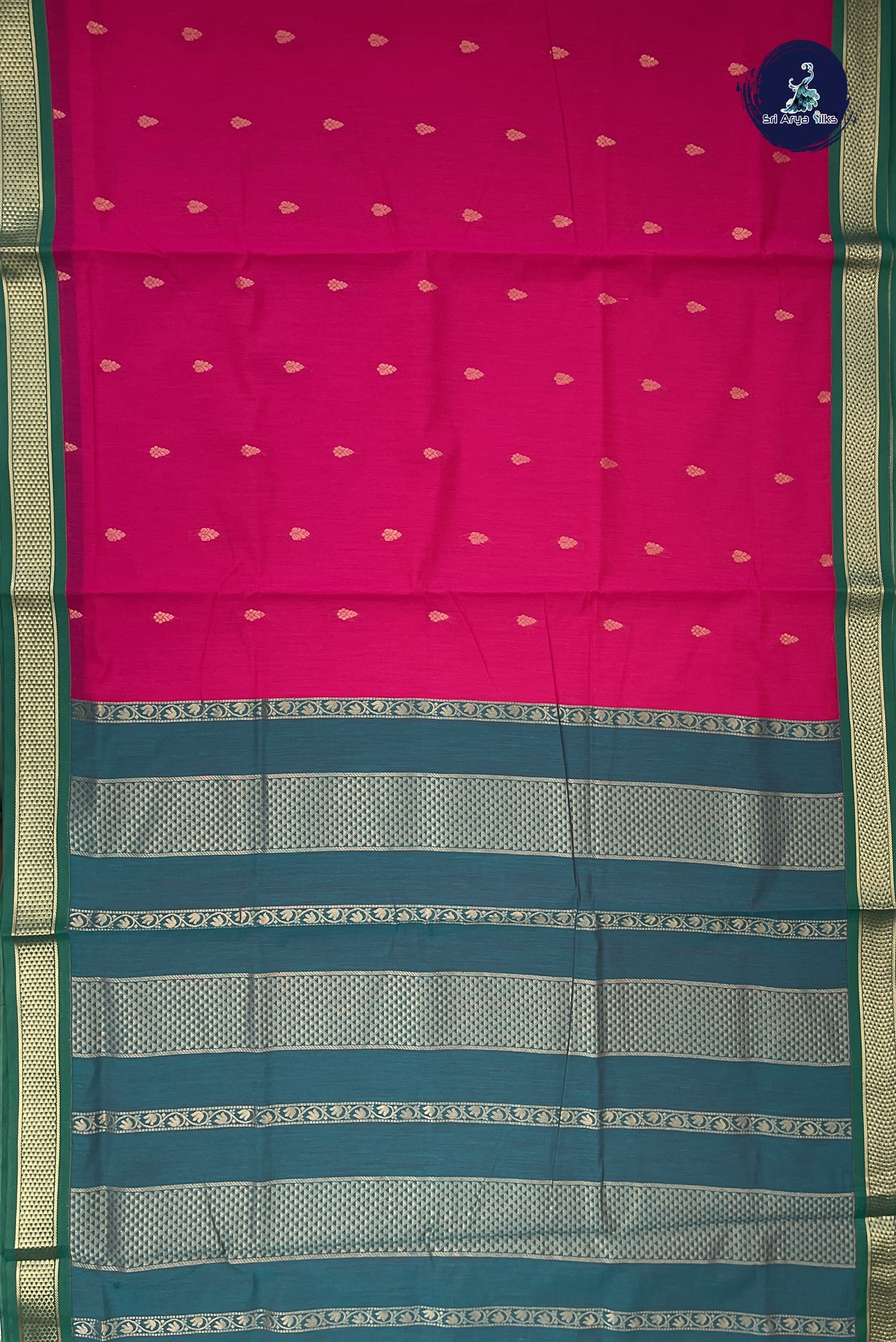 Magenta Pink Madisar Semi Silk Cotton Saree With Zari Buttas Pattern